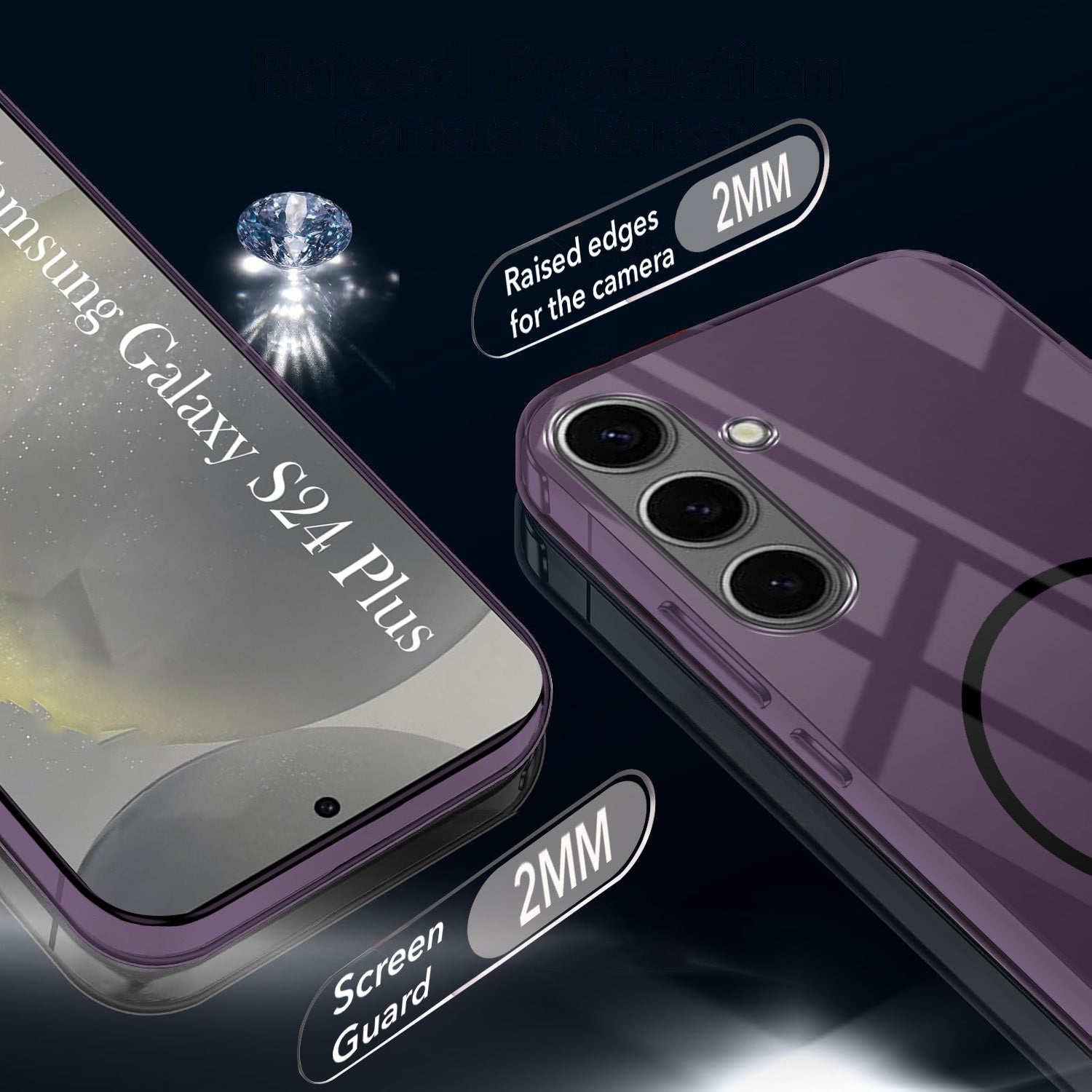 For Samsung Galaxy S24 Plus Back Cover Case Crystal Anti Yellow (MagSafe Wireless Charging Support |Camera Protection Bump)