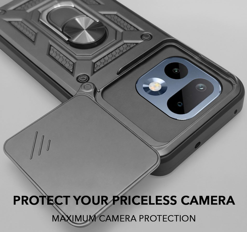 For Realme 16 Pro Back Cover Case Hybrid Armor (Sliding Shutter Camera Protection | Polycarbonate |Ring Holder Kickstand)