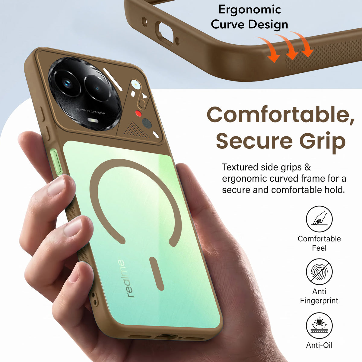 For Realme C67 Back Cover Case Lifetime Anti-Yellow Clear (Camera Protection | Side Grip | Wireless MagSafe Compatible)