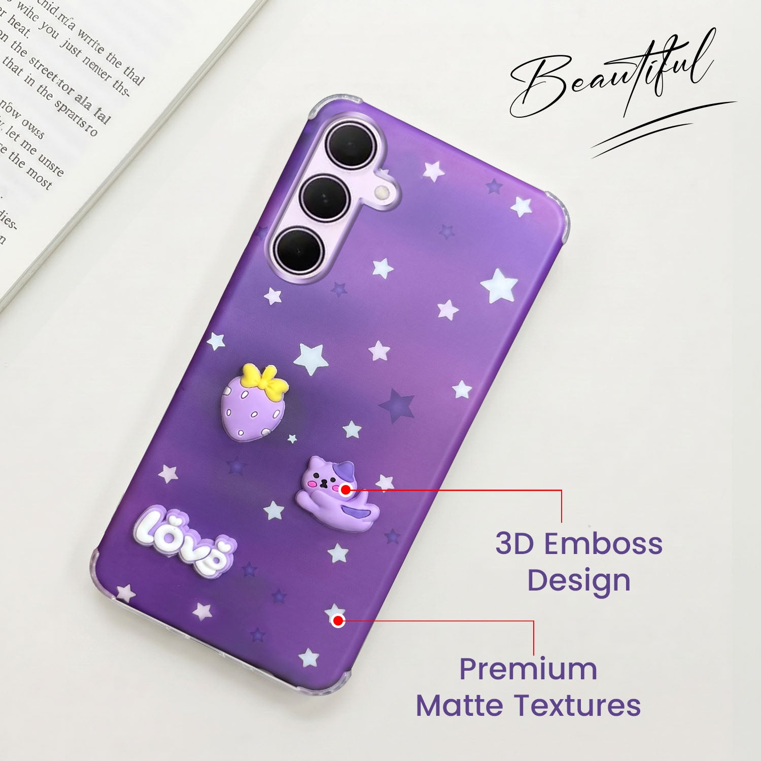 For Samsung Galaxy A35 5G Back Cover Case (3D Cute Cartoons | Hard Back Side Soft | Matte Premium Finish | HD Printing)
