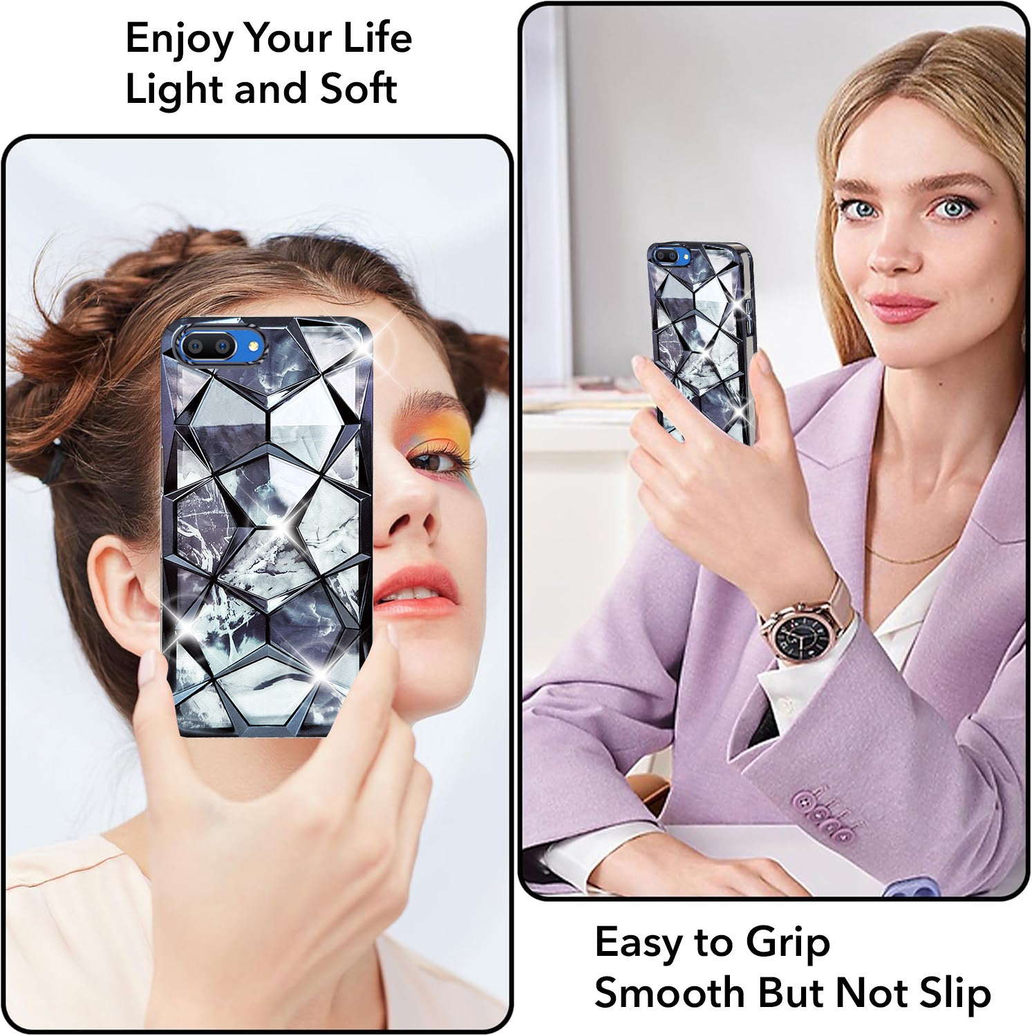 For Realme C1 Back Cover Case (Dual Design Glitter Sparkle and Detachable Diamond Print Case | Soft and Flexible)