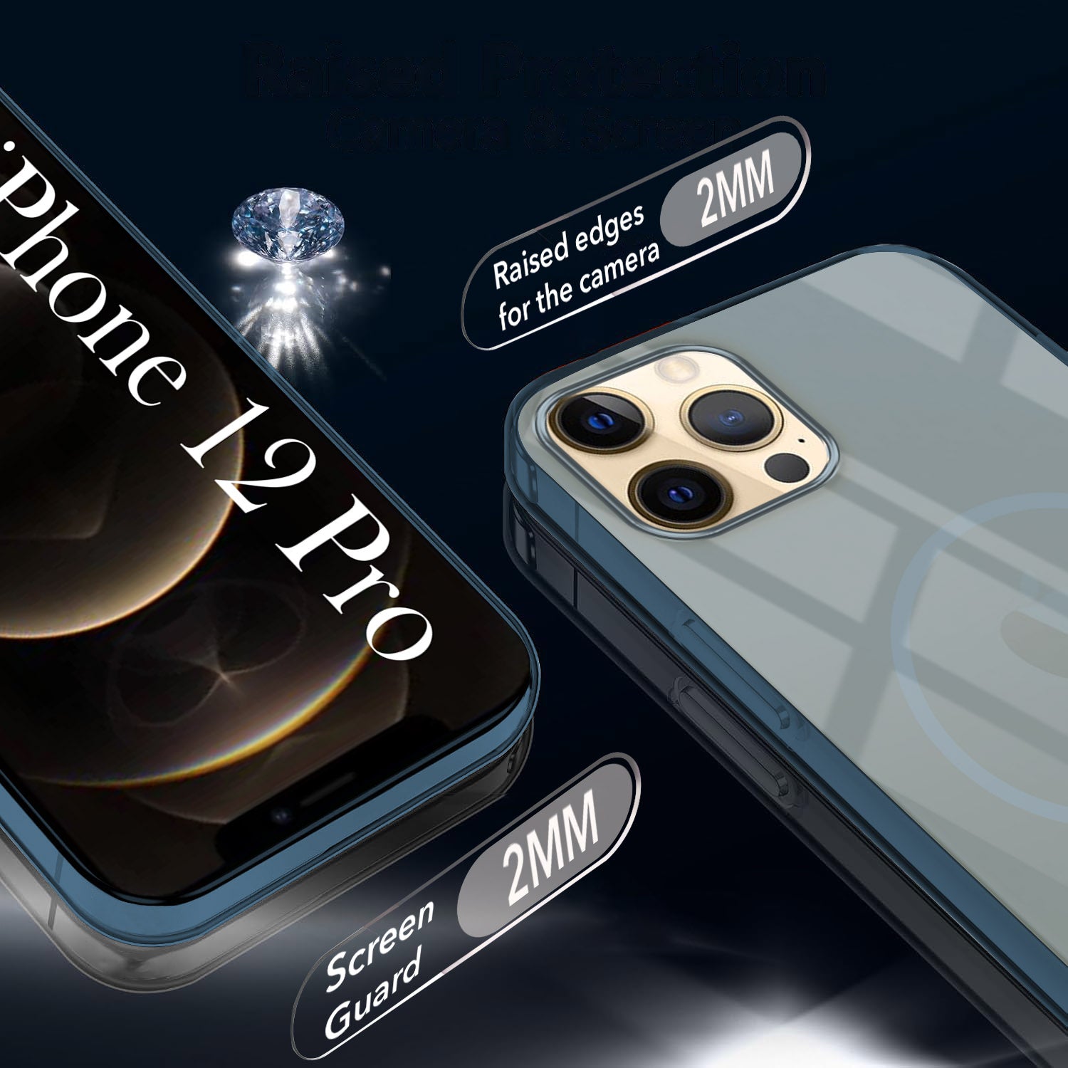 For Apple iPhone 12 Pro Back Case Cover Lifetime Anti-Yellow MagSafe Compatible Clear (Sleek Hard Crystal | Camera Protection and Shockproof)