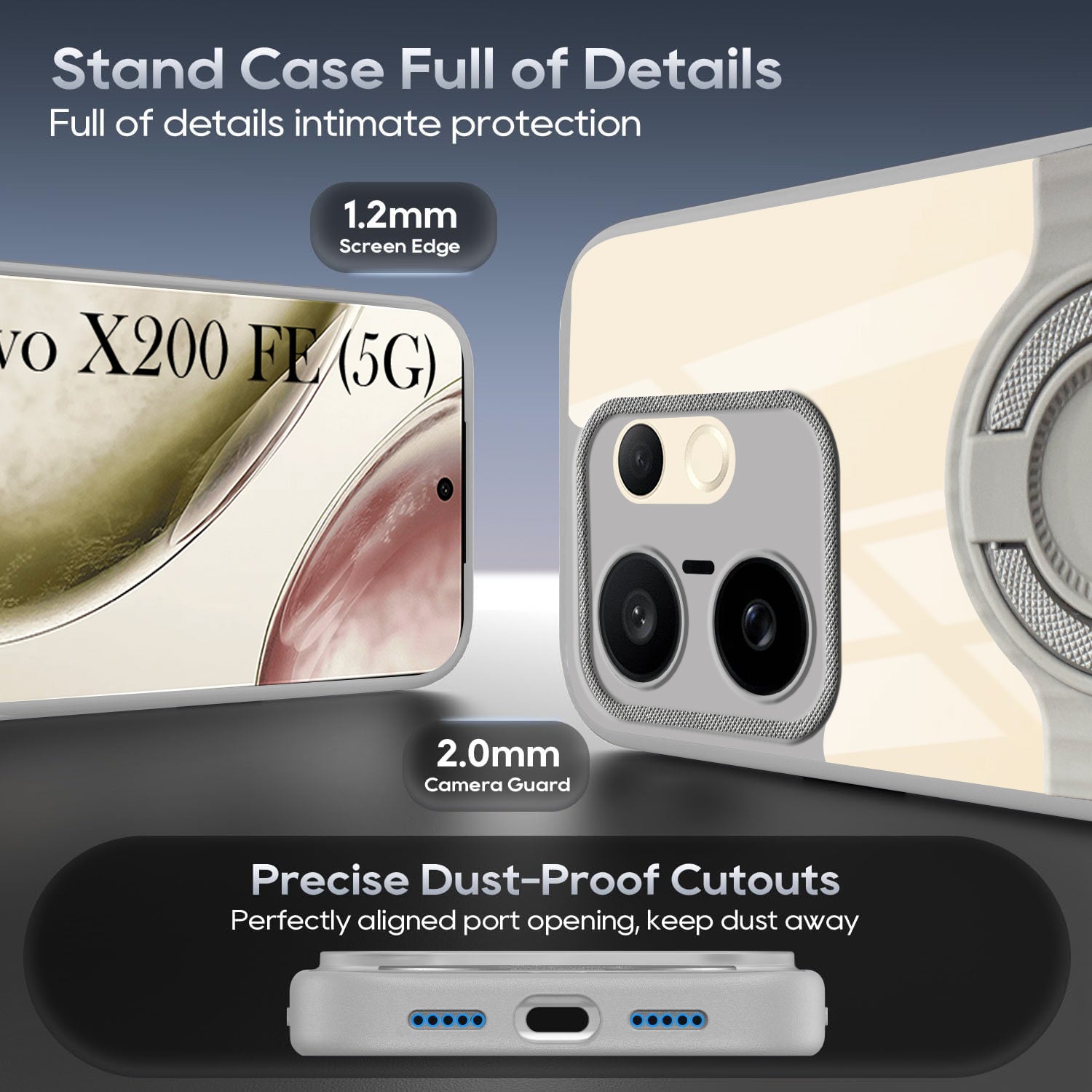 For Vivo X200 FE Back Cover Case with stand (Built-in Ring Holder Kickstand | Lifetime Anti Yellow | Camera Protection)