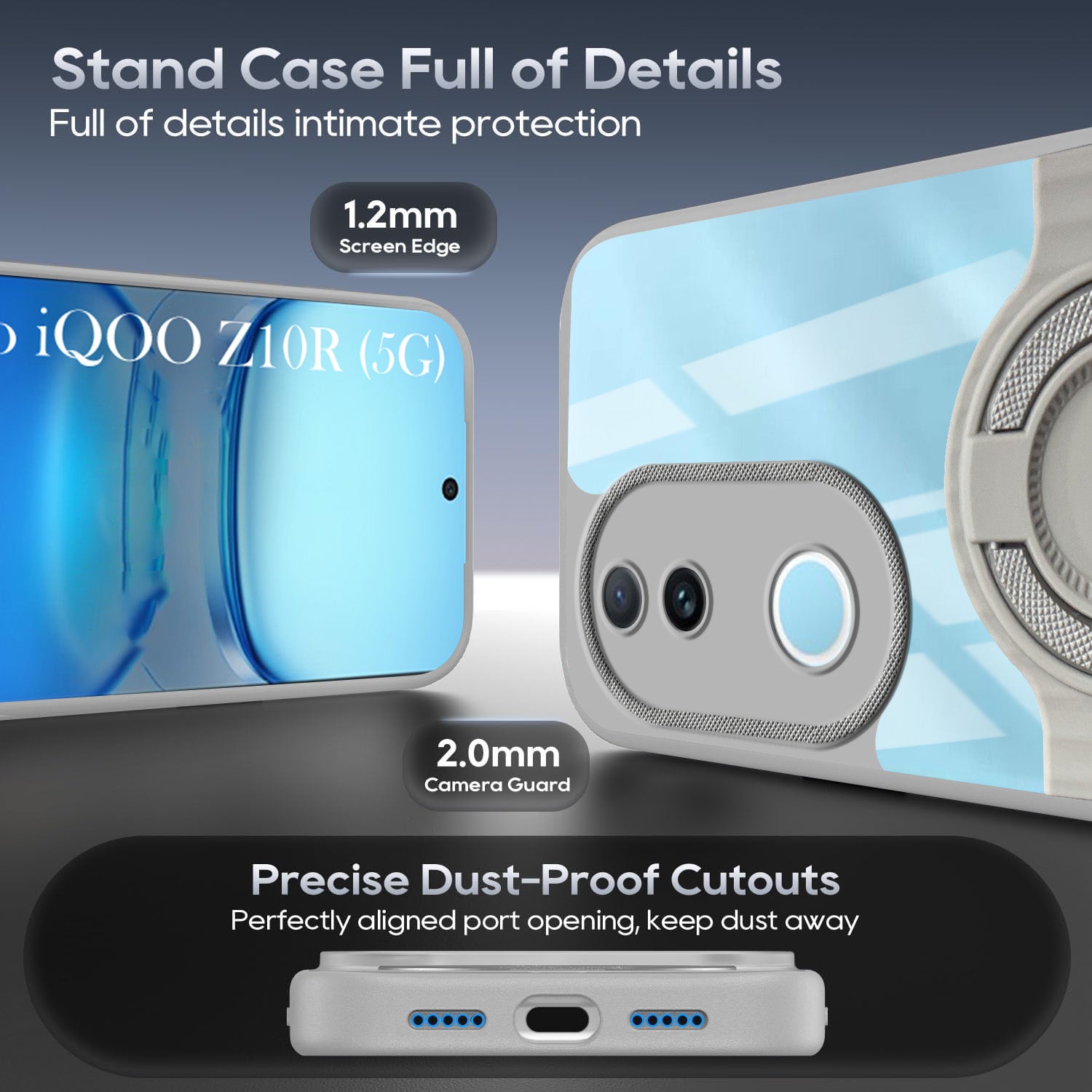 For Vivo iQOO Z10R Back Cover Case with stand (Built-in Ring Holder Kickstand | Lifetime Anti Yellow | Camera Protection)