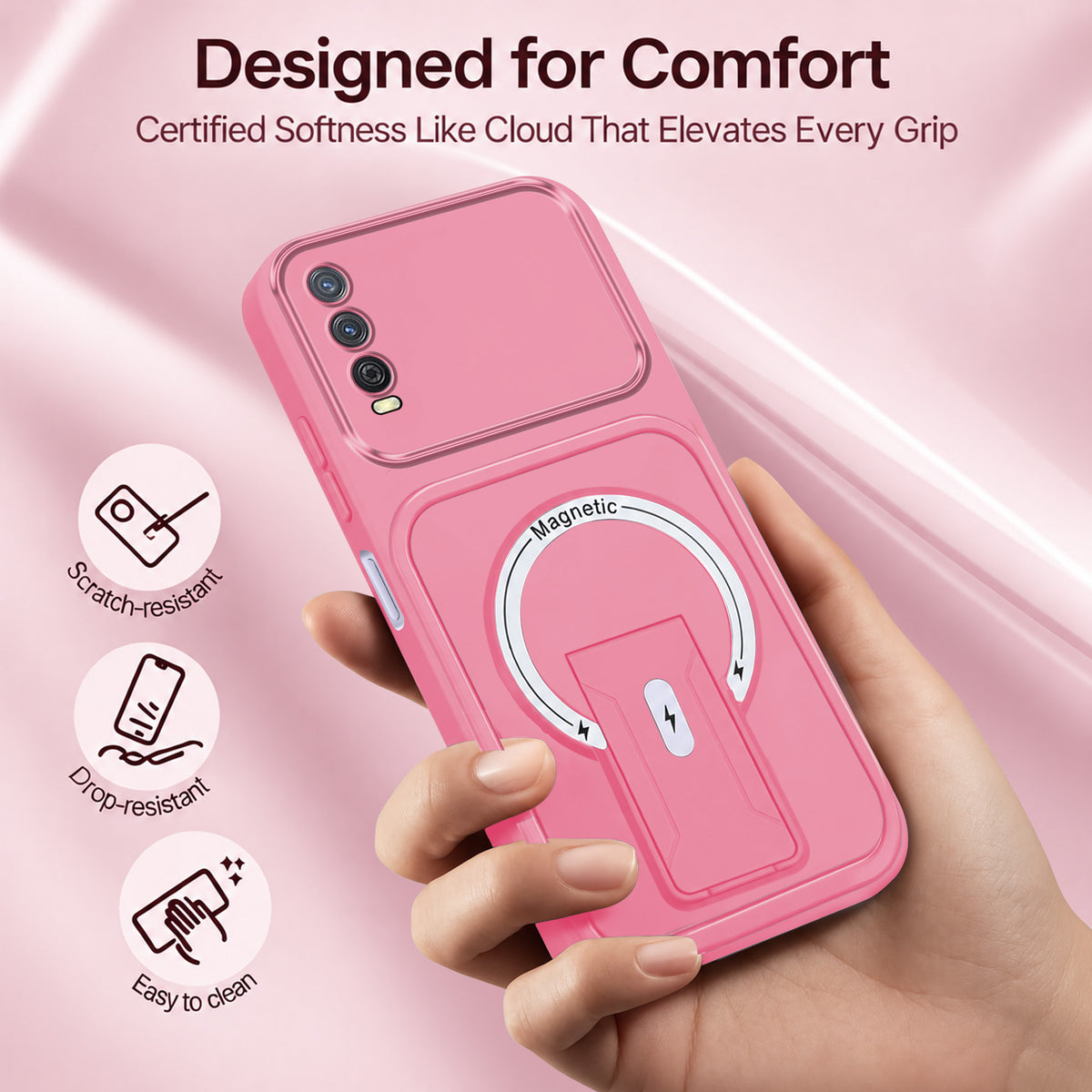 For Vivo Y12s | Y11s | Y12G Back Case Cover Metallic (Hybrid Armor Kickstand | MagSafe Compatible | Camera Protection Shockproof)