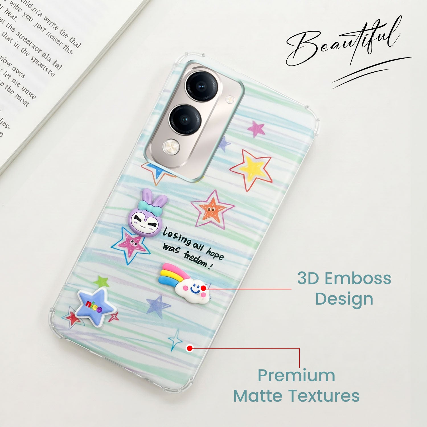 For Vivo Y19 | Vivo Y19e | Vivo T4 Lite Back Cover Case (3D Cute Cartoons | Hard Back Side Soft | Matte Premium Finish | HD Printing)