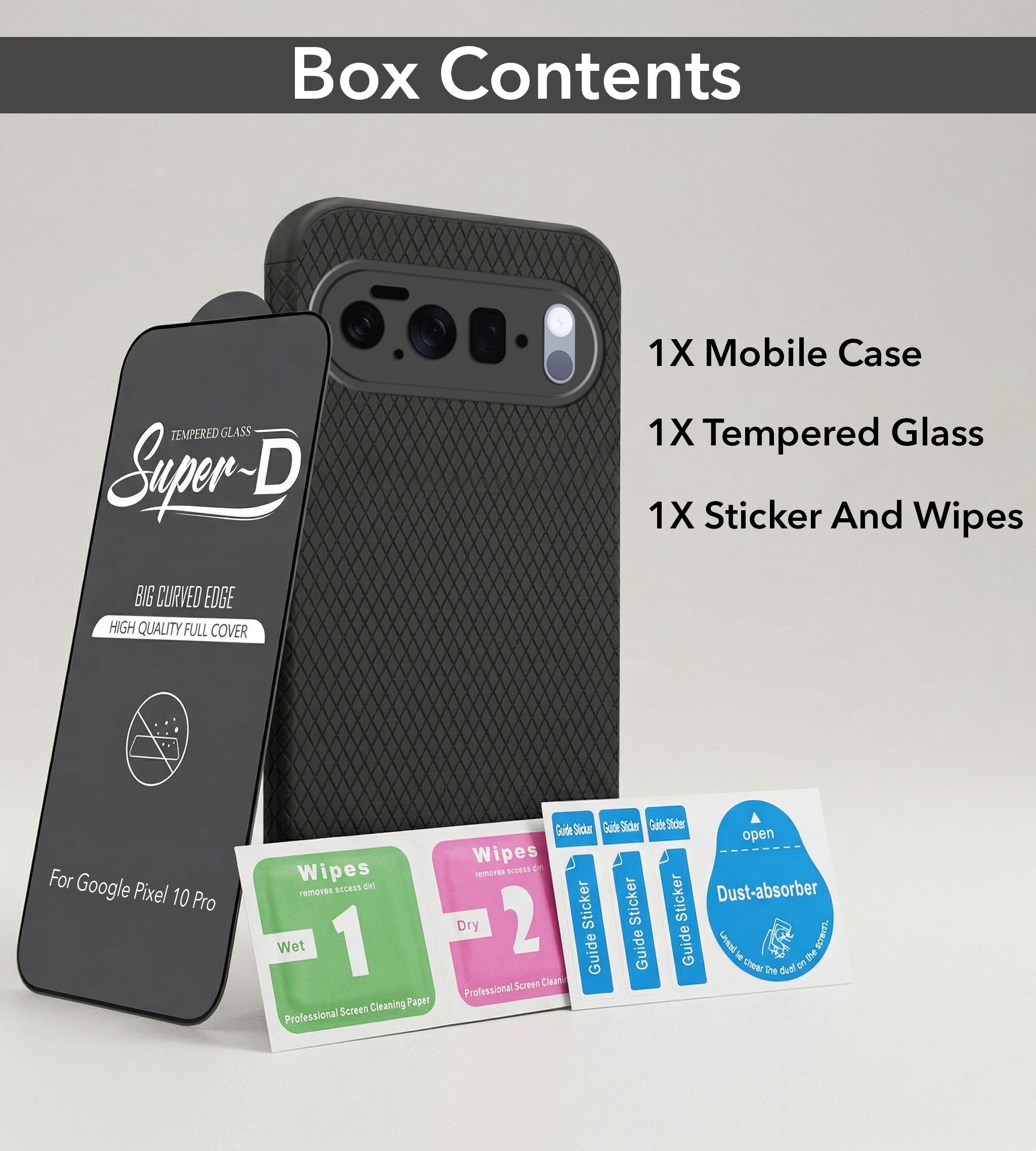 For Google Pixel 10 Pro Combo with Back Cover and 9H Tempered Glass (Liquid Silicone | Camera Protection | Oleophobic Coating Screen Glass)