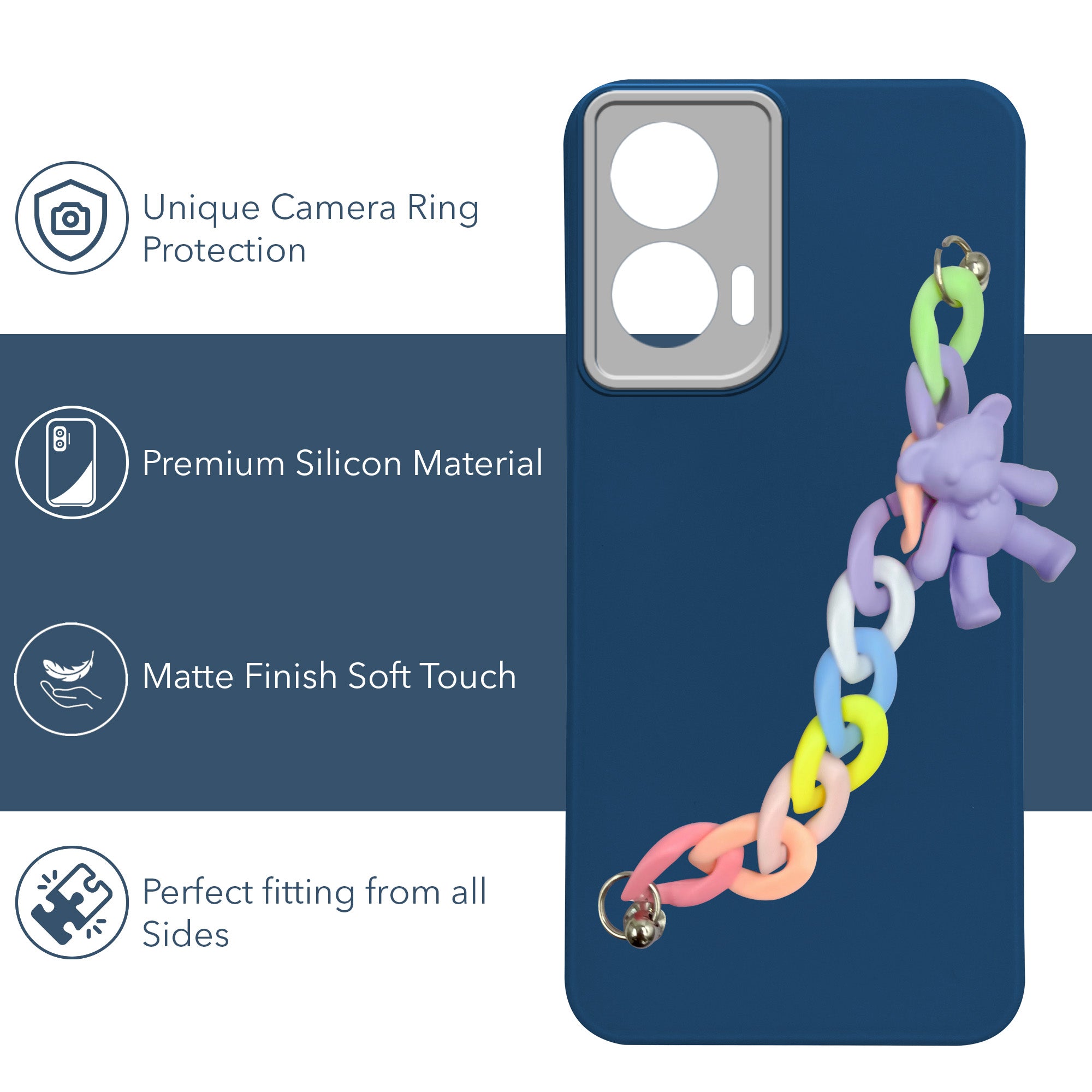 For Motorola Moto Edge 50 Fusion Back Cover Case (Wrist Hanging Chain | Teddy Bracelet Charms | Dual Color Matte Finish | Full Camera Protection | Sleek and Professional)