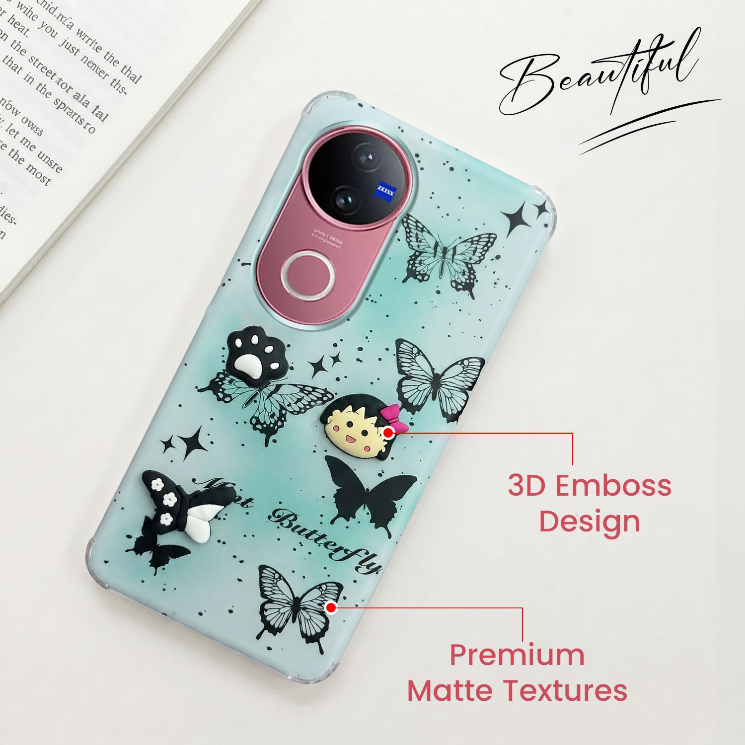 For Vivo V50 | Vivo V50e Back Cover Case (3D Cute Cartoons | Hard Back Side Soft | Matte Premium Finish | HD Printing)