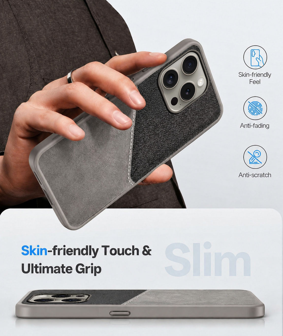 For Apple iPhone 15 Pro Back Cover Case (Dual PU Leather Stitch | Professional Minimalist | Soft and Flexible)