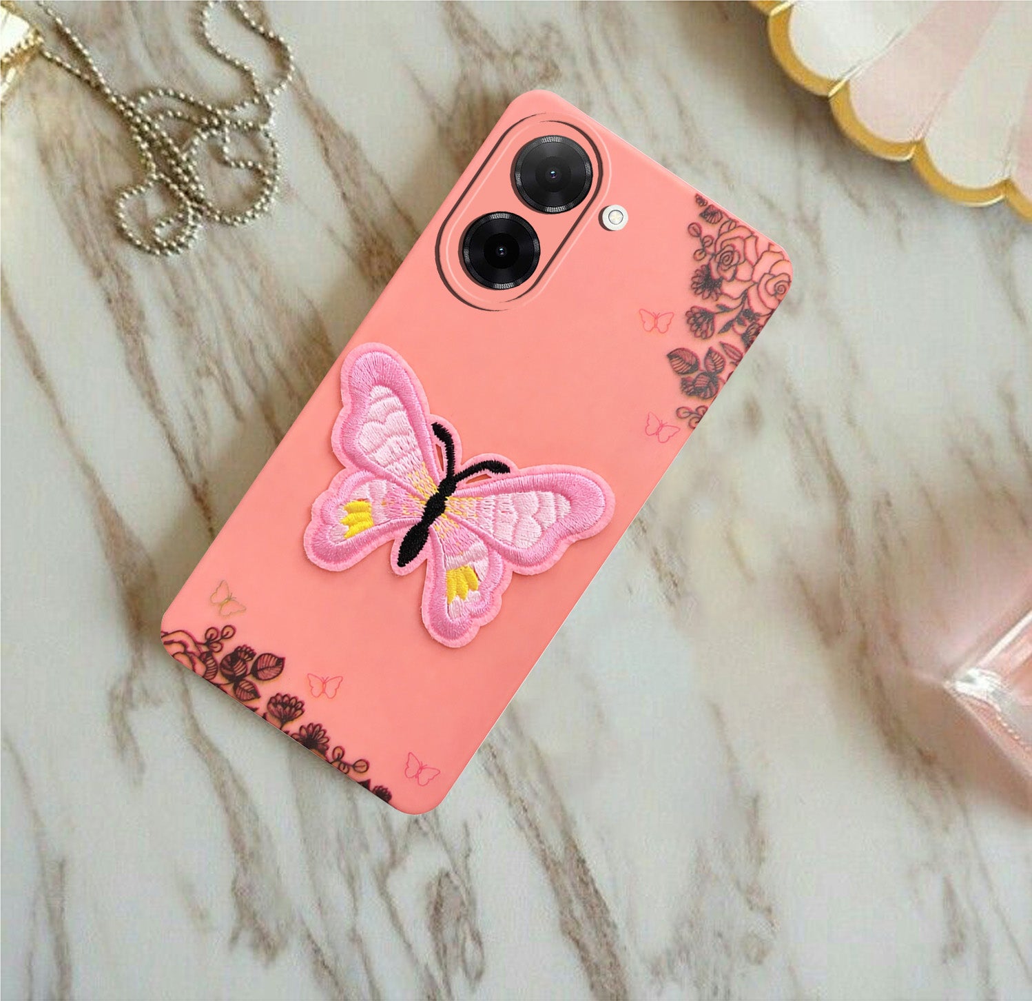 For Redmi A5 4G Back Cover Case (Soft Butterfly Embroidery | Women Teen Girls | Camera Protection| Matte Silicone)