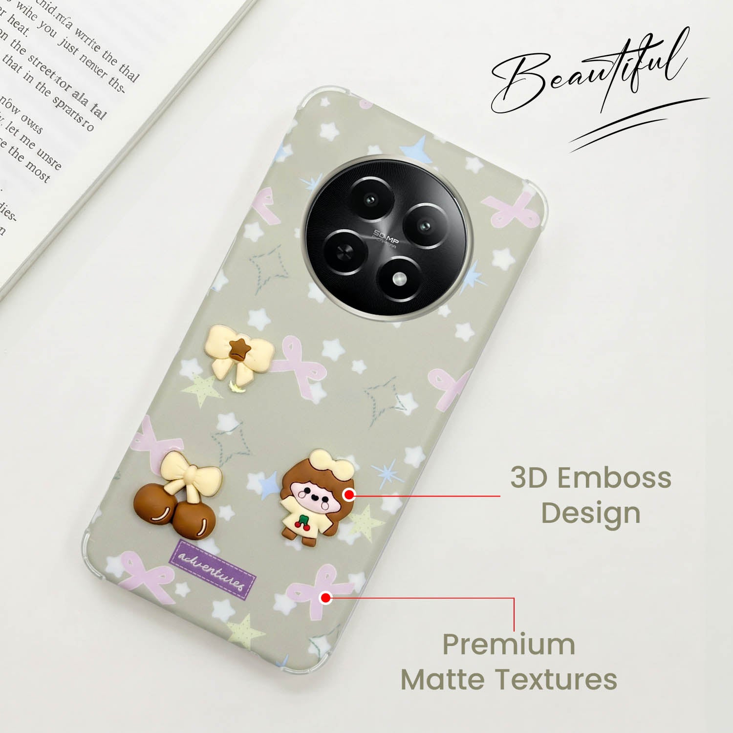 For Realme Narzo 70x 5G Back Cover Case (3D Cute Cartoons | Hard Back Side Soft | Matte Premium Finish | HD Printing)