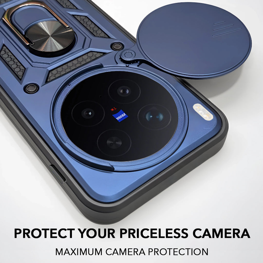 For Vivo X300 Pro Back Cover Case Hybrid Armor (Sliding Shutter Camera Protection | Polycarbonate |Ring Holder Kickstand)