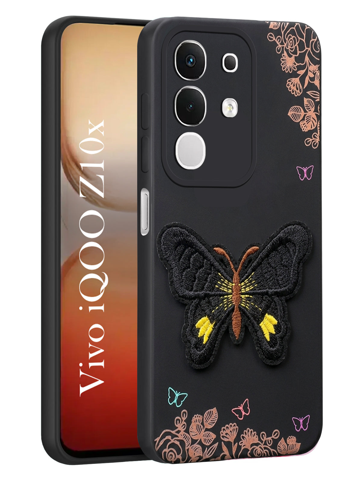 For Vivo iQOO Z10x Back Cover Case (Soft Butterfly Embroidery | Women Teen Girls | Camera Protection| Matte Silicone)