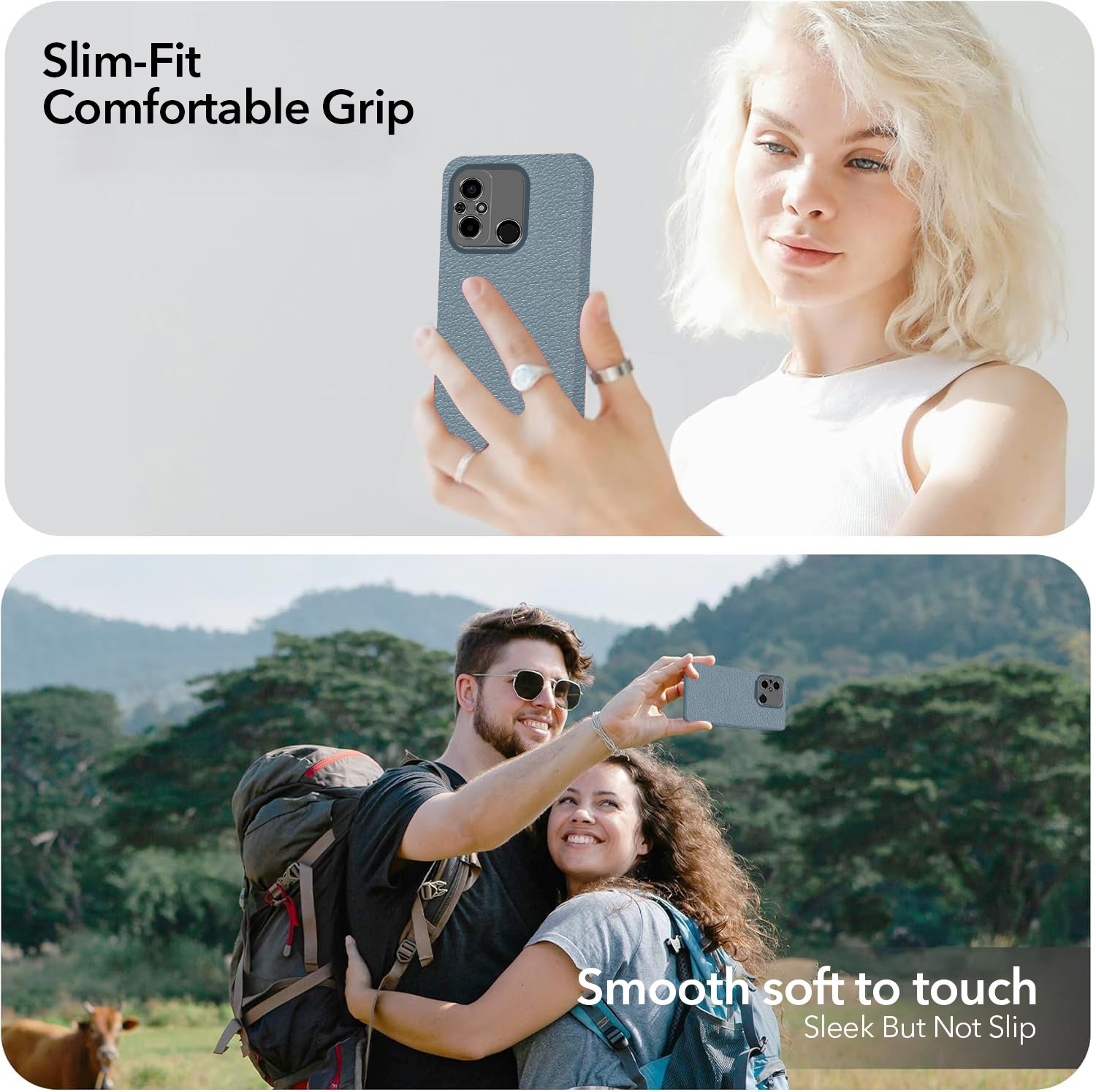 For Poco C55 Back Cover Case (Glass Like Camera Protection | Leather Feel | Minimalist Professional Grip)