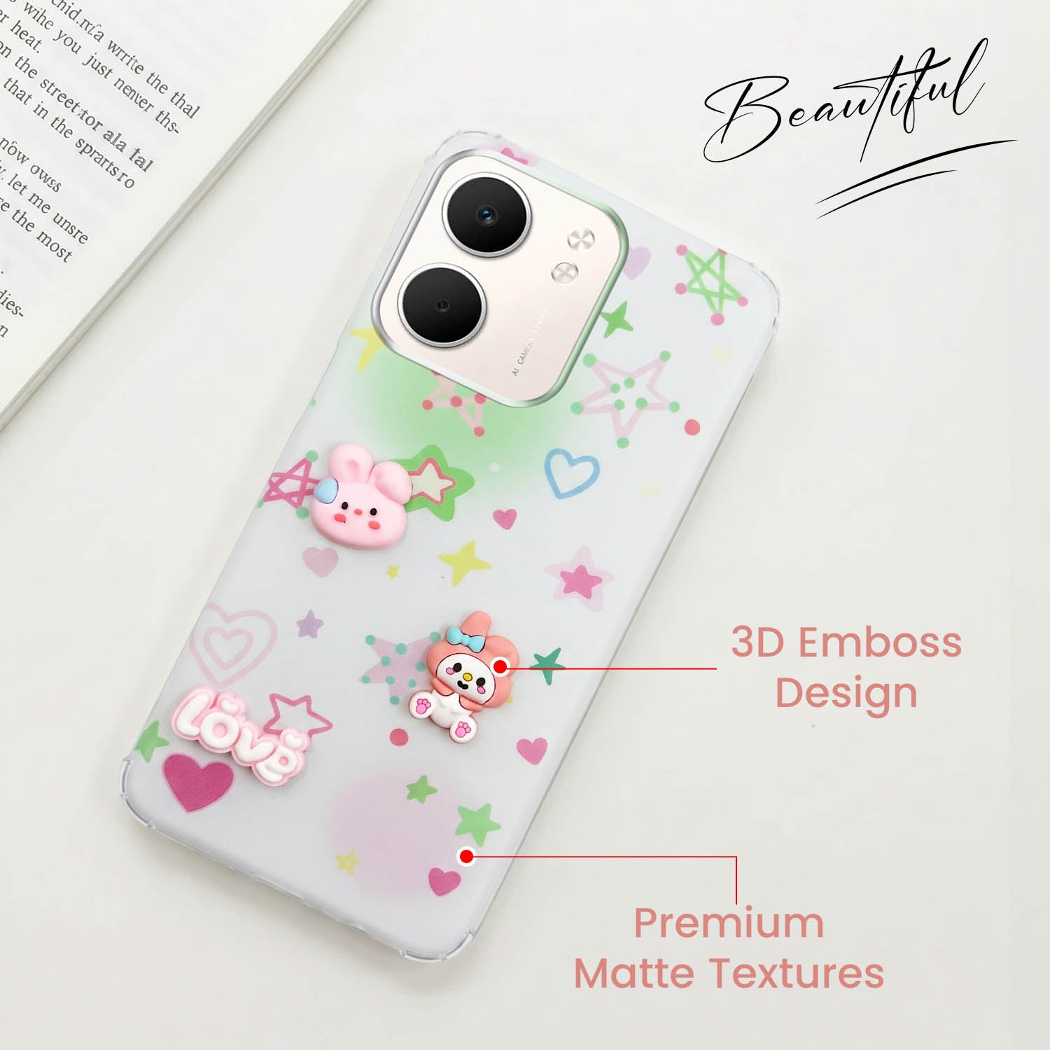For Oppo A5X Back Cover Case (3D Cute Cartoons | Hard Back Side Soft | Matte Premium Finish | HD Printing)