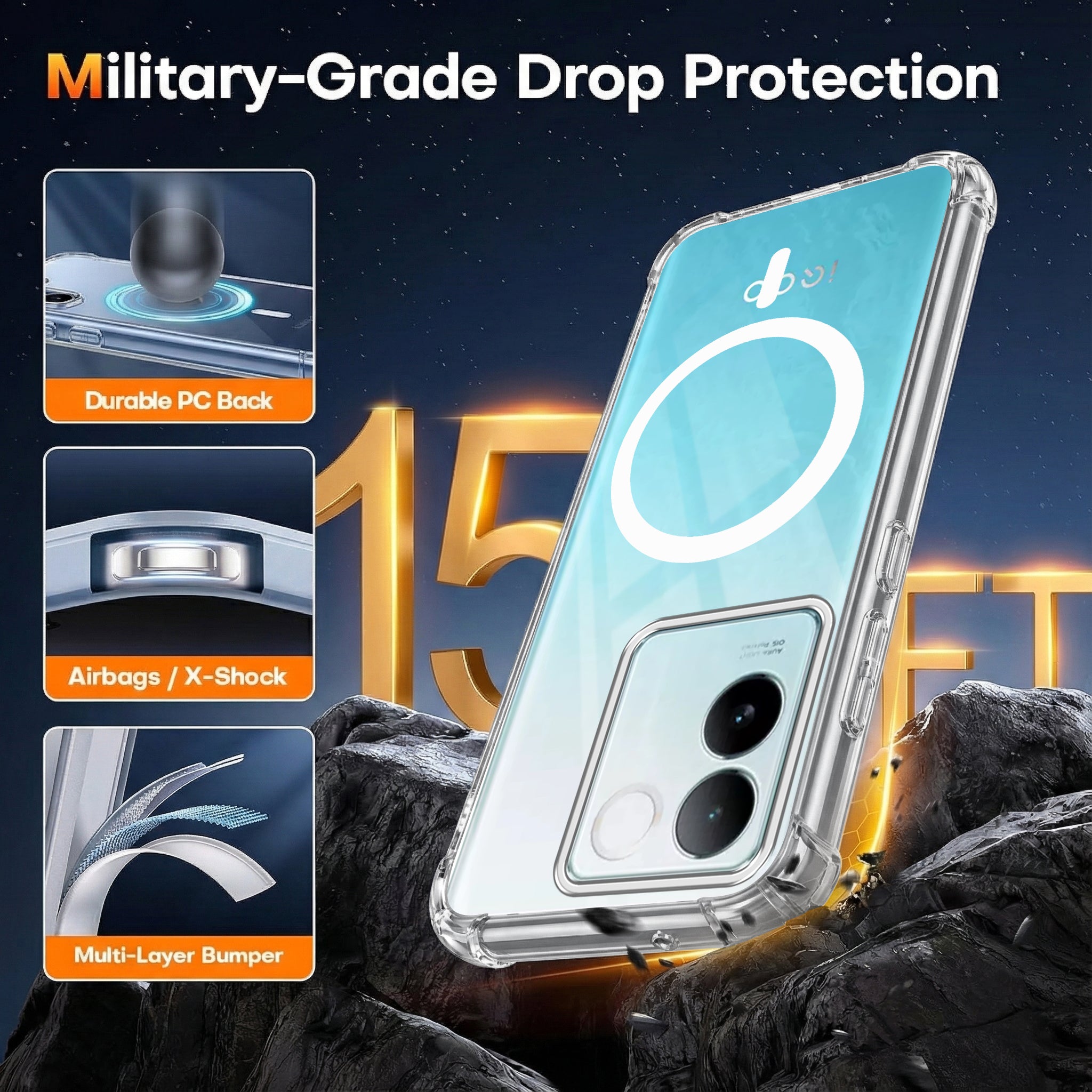 For Vivo iQOO Z7 Pro Back Cover Shockproof Crystal-Clear (Magsafe Wireless Support | Drop & Camera Protection | Hard Polycarbonate)