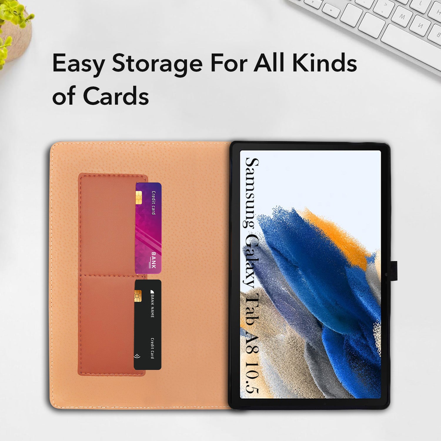 For Samsung Galaxy Tab A8 10.5 Inch SM-X200/X205 Flip Cover Folio Cover (PU Leather | Multi-Angle Smart Stand | Card Storage Slots | Silicone Back Pouch)
