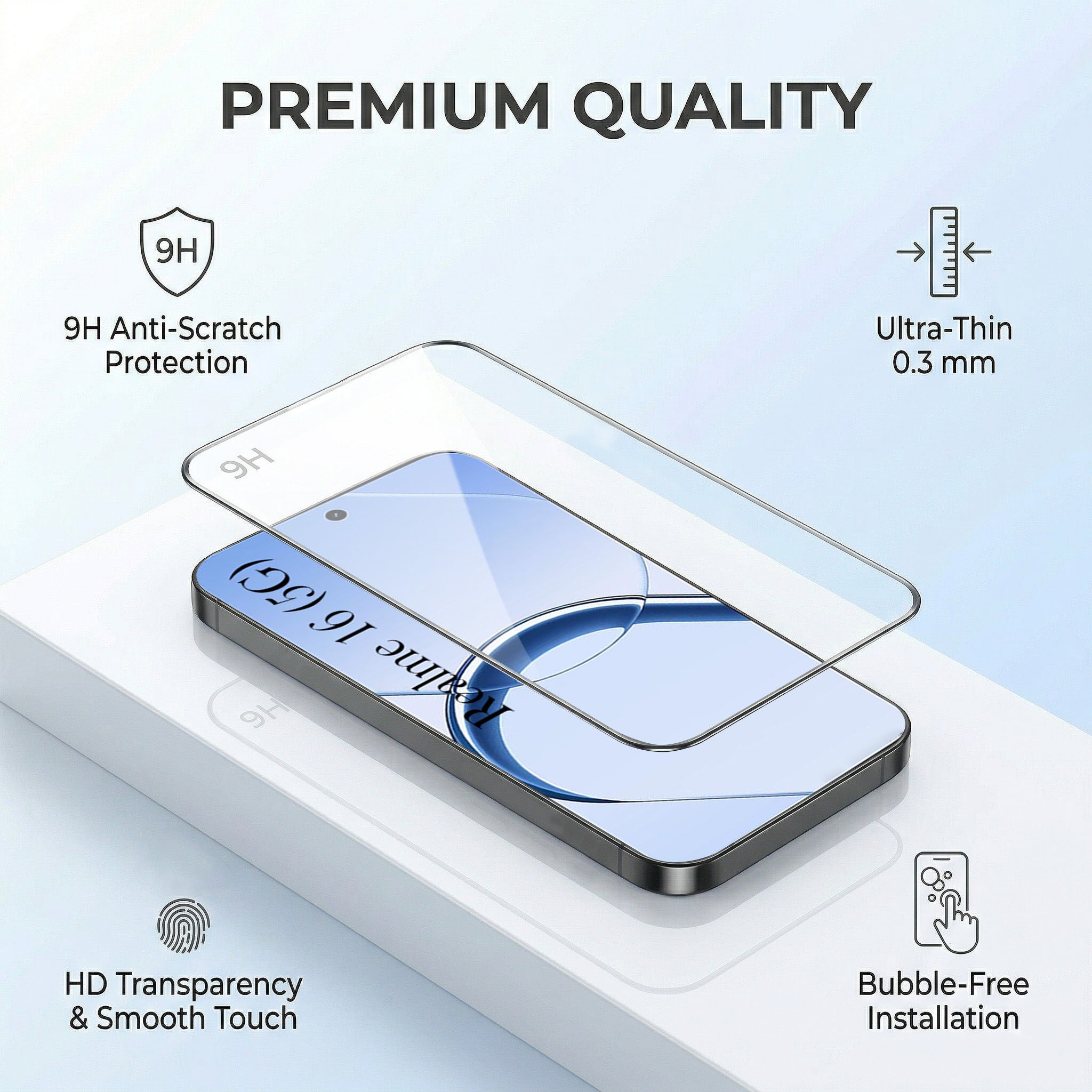 For Realme 16 Combo with Back Cover and 9H Tempered Glass (Lifetime Anti-Yellow | Crystal Clear Shockproof | Oleophobic Coating Screen Glass)