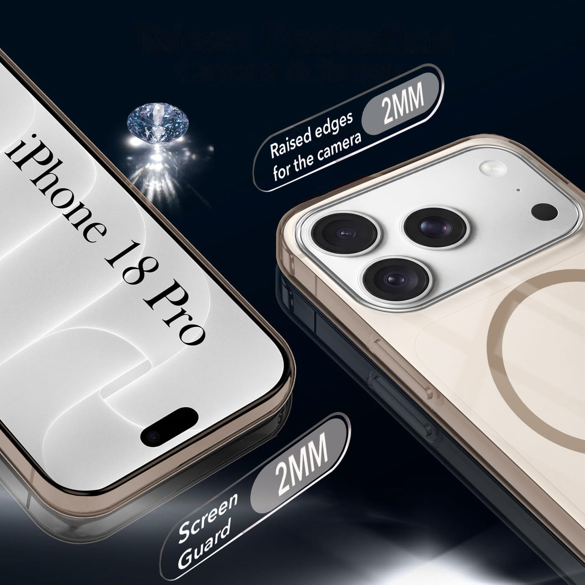 For Apple iPhone 18 Pro Back Cover Case Crystal Anti Yellow (MagSafe Wireless Charging Support |Camera Protection Bump)