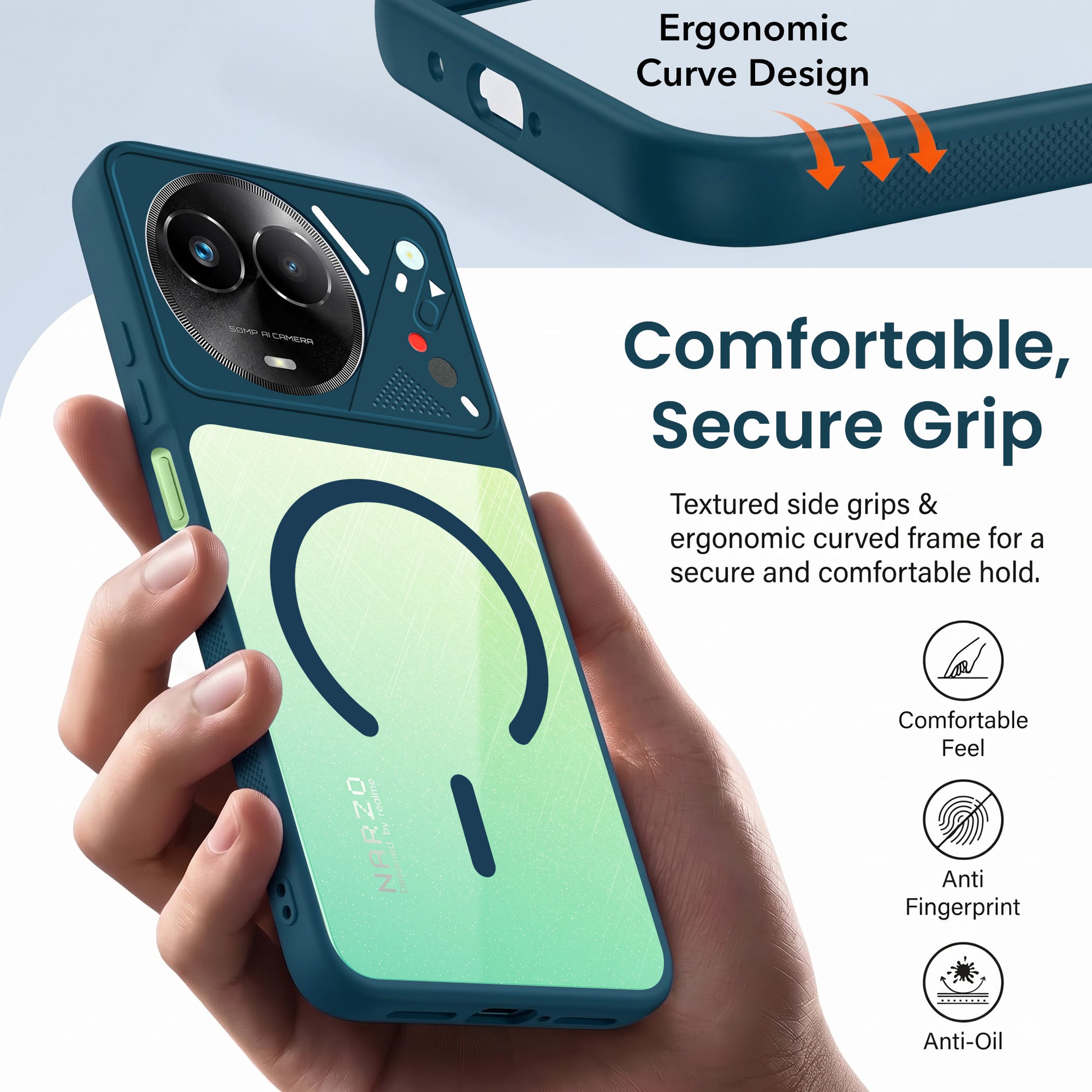 For Realme Narzo 60x Back Cover Case Lifetime Anti-Yellow Clear (Camera Protection | Side Grip | Wireless MagSafe Compatible)