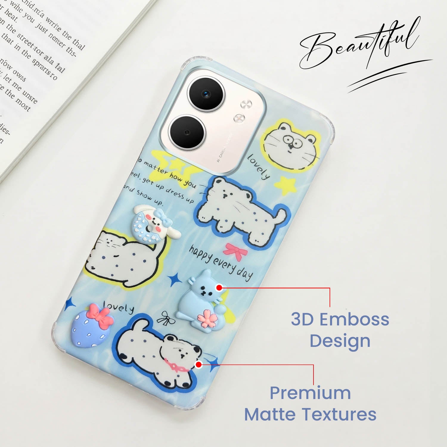 For Oppo A5X Back Cover Case (3D Cute Cartoons | Hard Back Side Soft | Matte Premium Finish | HD Printing)