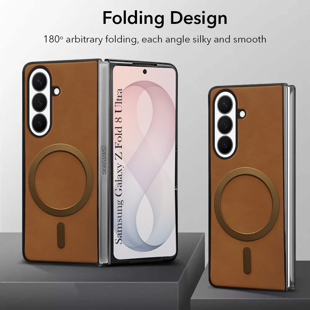 For Samsung Galaxy Z Fold 8 Ultra Back Cover Case Leather Finish (MagSafe Wireless Charging Compatible | Inside Microfiber Cloth)