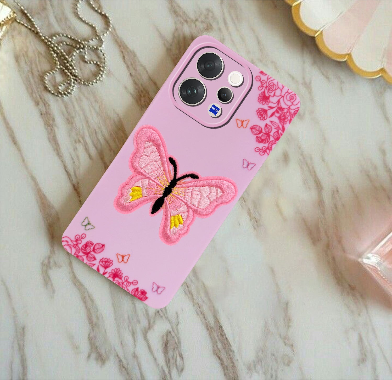 For Vivo V70 | Vivo V70 Elite 5G Back Cover Case (Soft Butterfly Embroidery | Women Teen Girls | Camera Protection| Matte Silicone)