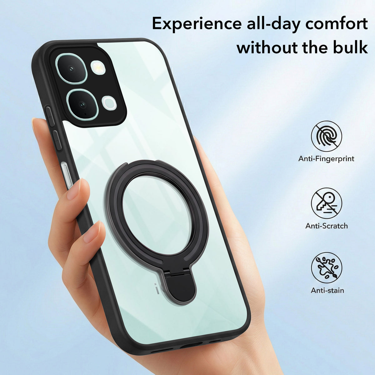 For Vivo iQOO Z11x 5G | Vivo iQOO Z11xa Back Cover Case (Kick Stand Ring Holder | Life time Anti Yellow | Camera Protection)