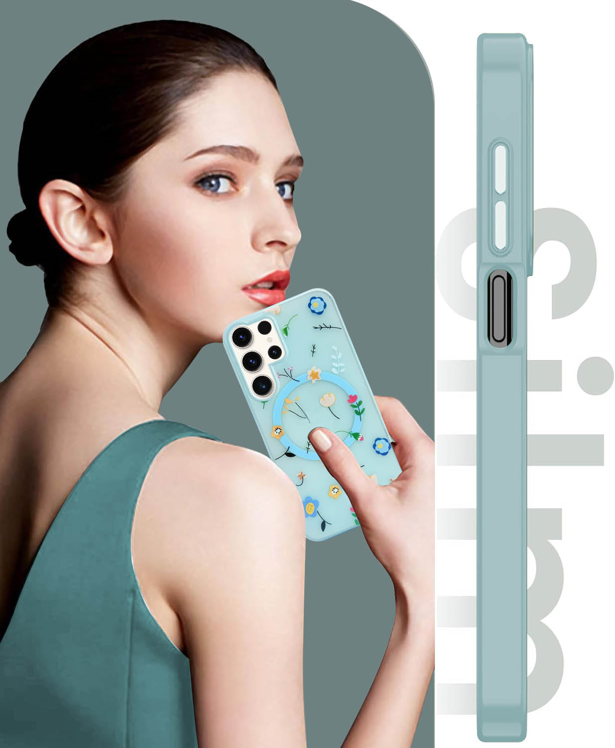 For Samsung Galaxy S23 Ultra Back Cover Case (Cute Floral Design | Flower Print for Girls | MagSafe Compatible Wireless Charging)
