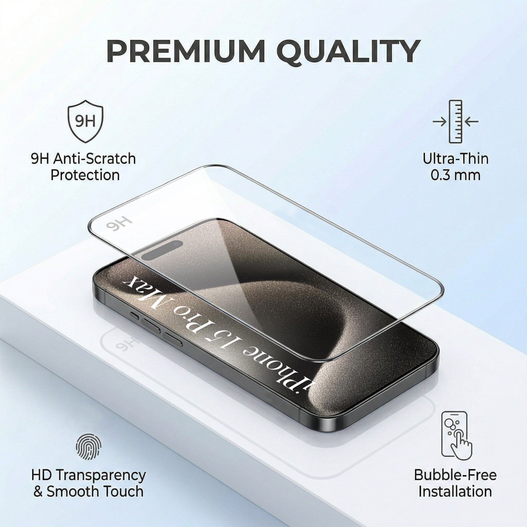 For Apple iPhone 15 Po Max Combo with Back Cover and 9H Tempered Glass (Lifetime Anti-Yellow | Crystal Clear Shockproof | Oleophobic Coating Screen Glass)