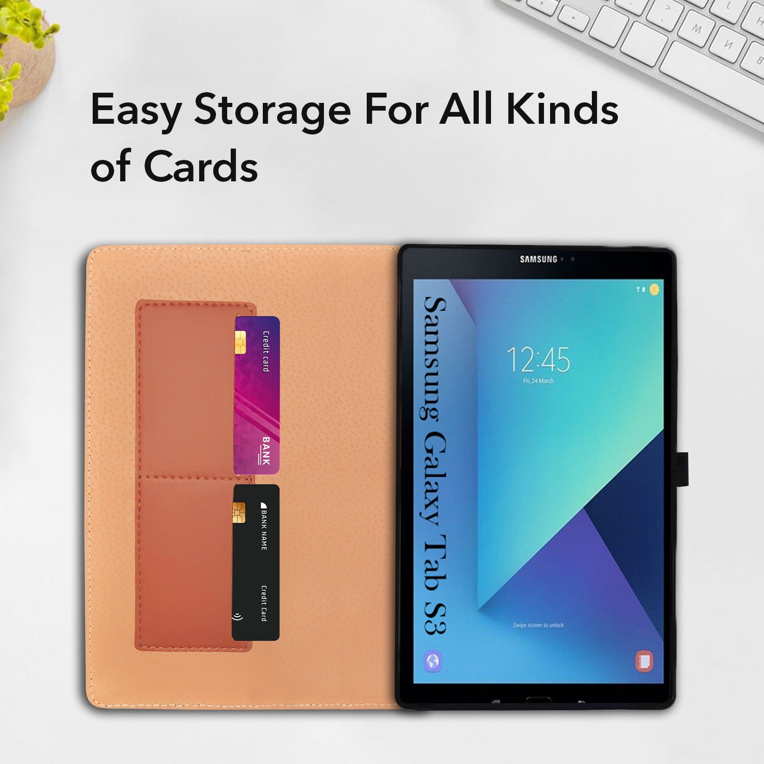 For Samsung Galaxy Tab S3 T825 9.7 Inch SM-T820/T825/T825Y  Flip Cover Folio Cover (PU Leather | Multi-Angle Smart Stand | Card Storage Slots | Silicone Back Pouch)