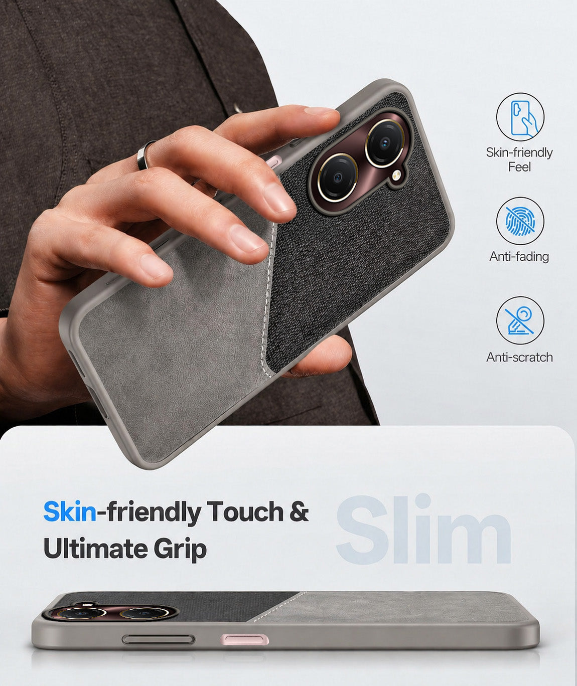 For Vivo iQOO Z9 Lite Back Cover Case (Dual PU Leather Stitch | Professional Minimalist | Soft and Flexible)