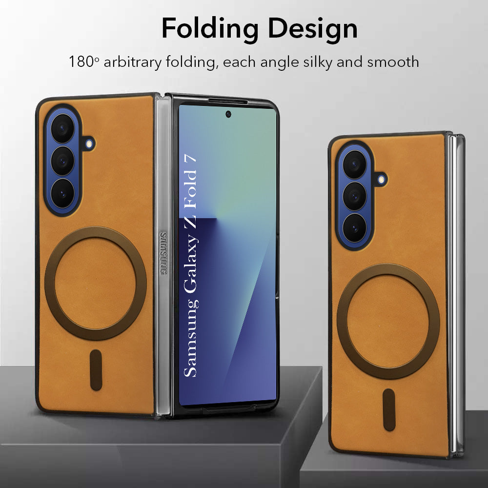 For Samsung Galaxy Z Fold 7 Back Cover Case Leather Finish (MagSafe Wireless Charging Compatible | Inside Microfiber Cloth)
