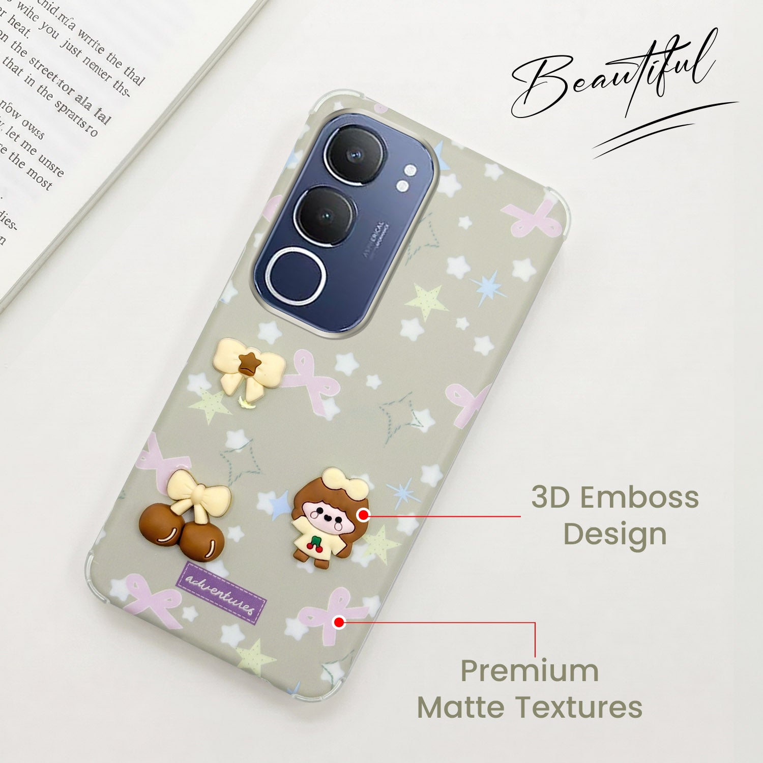 For Vivo Y29 Back Cover Case (3D Cute Cartoons | Hard Back Side Soft | Matte Premium Finish | HD Printing)