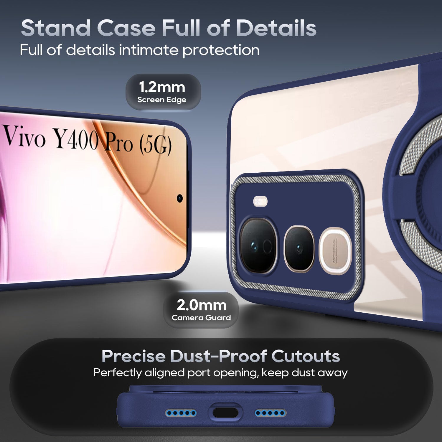 For Vivo Y400 Pro Back Cover Case with stand (Built-in Ring Holder Kickstand | Lifetime Anti Yellow | Camera Protection)