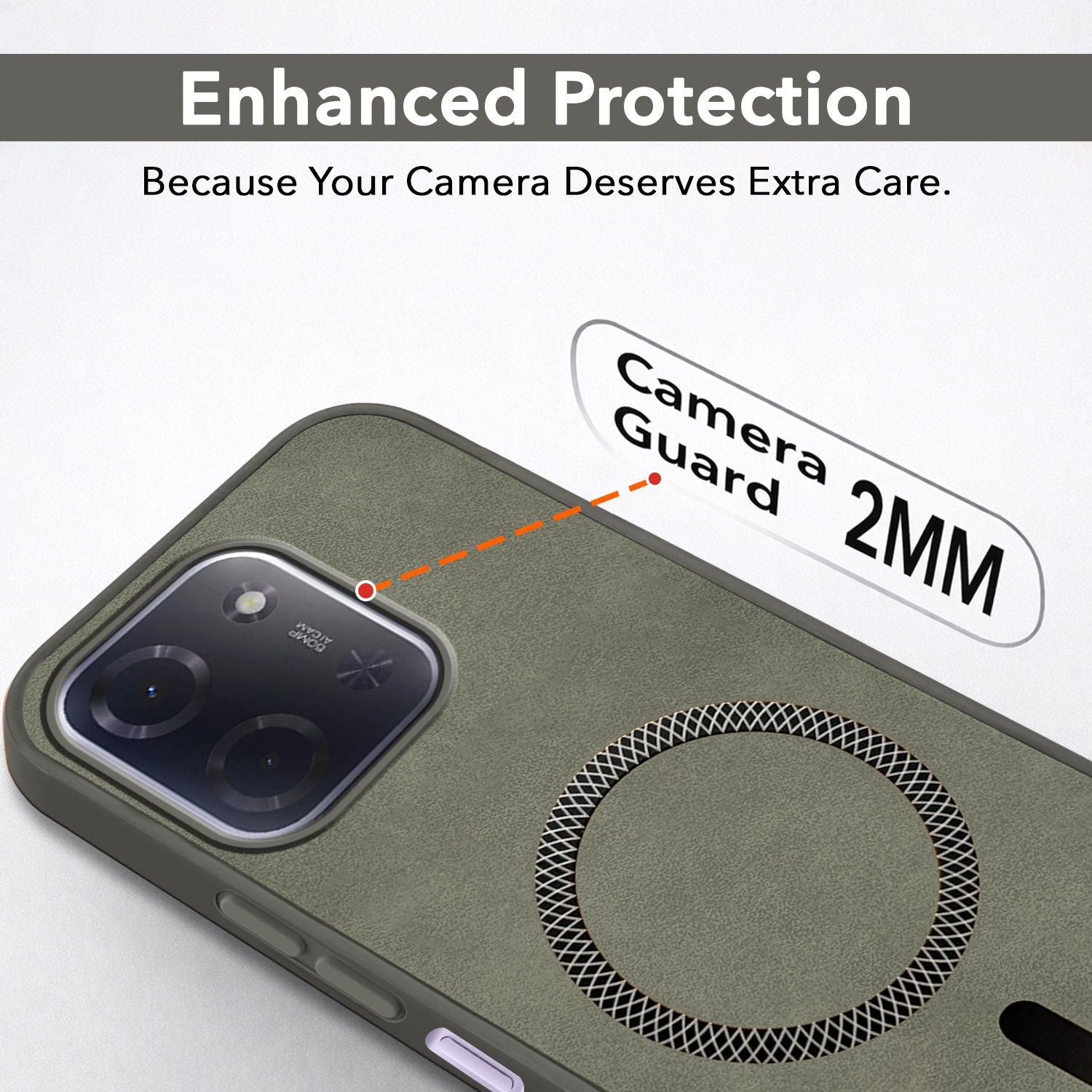For Poco C85 5G Back Cover Case Leather Finish  (MagSafe Compatible Wireless Charging | Soft Touch | Camera Bump Protection)