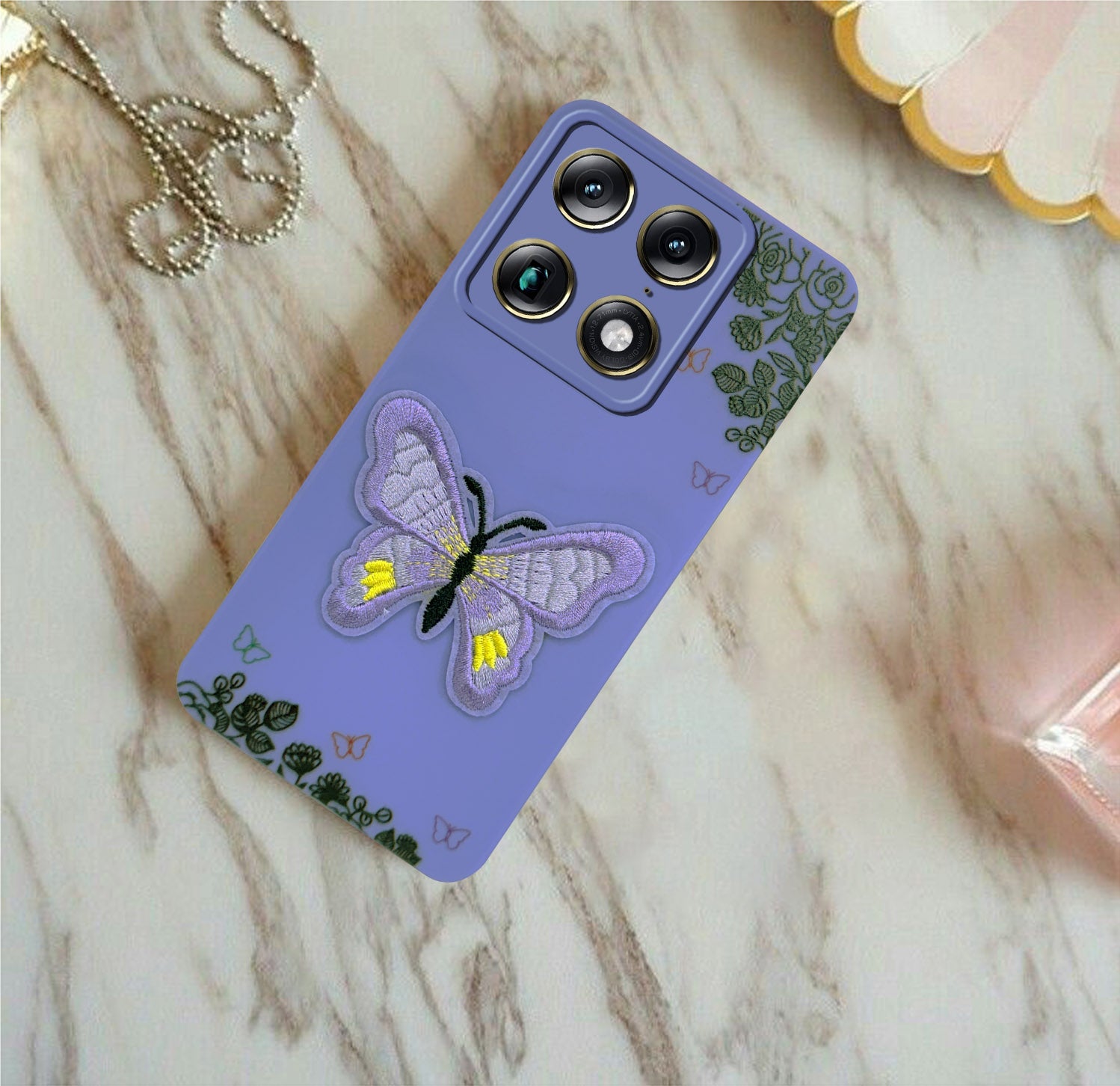 For Motorola Moto Signature 5G Back Cover Case (Soft Butterfly Embroidery | Women Teen Girls | Camera Protection| Matte Silicone)