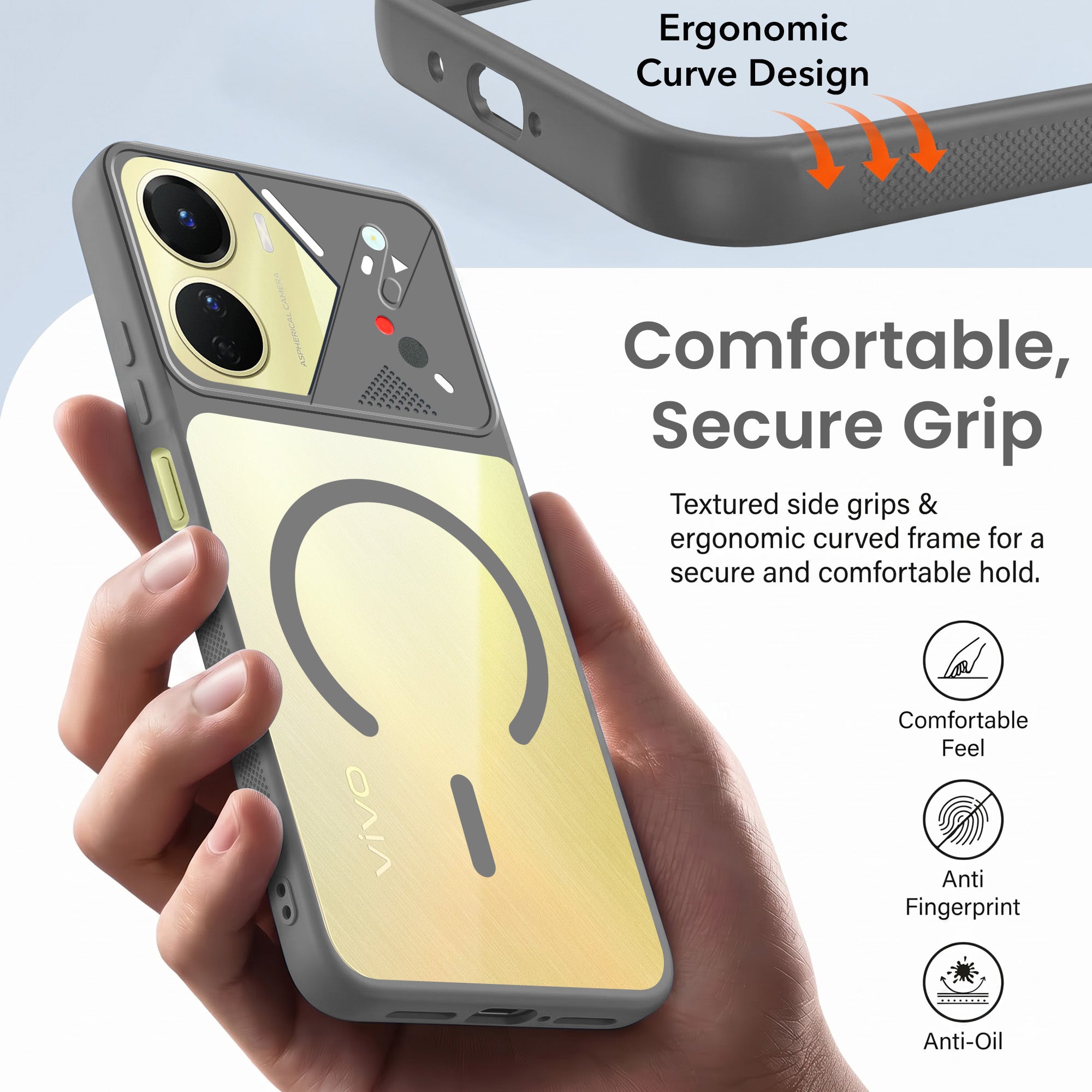 For Vivo Y16 Back Cover Case Lifetime Anti-Yellow Clear (Camera Protection | Side Grip | Wireless MagSafe Compatible)