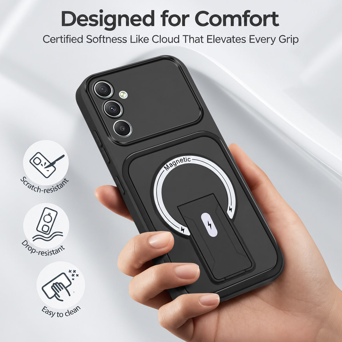 For Samsung Galaxy A34 5G Back Case Cover Metallic (Hybrid Armor Kickstand | MagSafe Compatible | Camera Protection Shockproof)