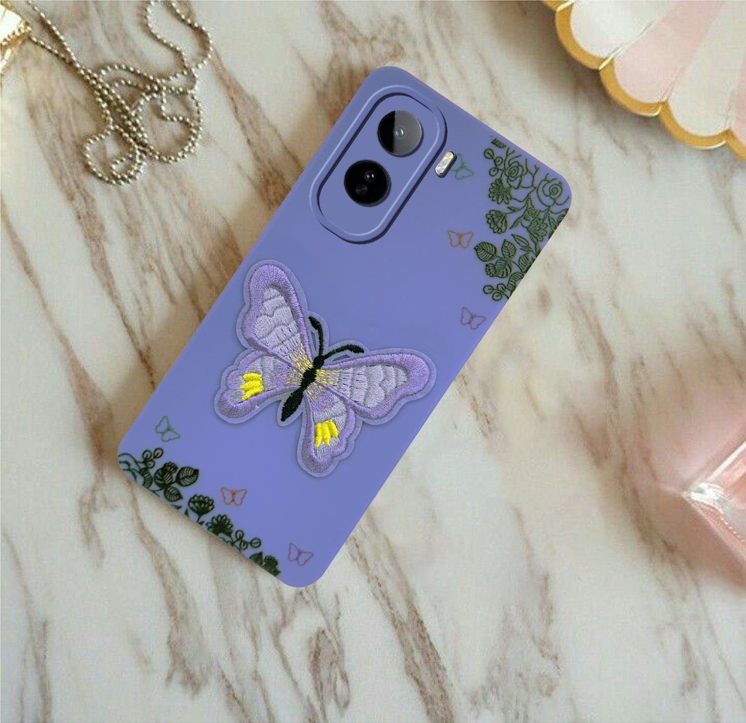 For Vivo T5 Pro 5G Back Cover Case (Soft Butterfly Embroidery | Women Teen Girls | Camera Protection| Matte Silicone)