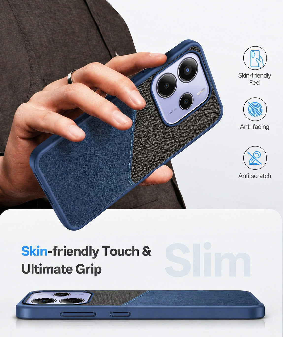 For Redmi Note 14 Back Cover Case (Dual PU Leather Stitch | Professional Minimalist | Soft and Flexible)