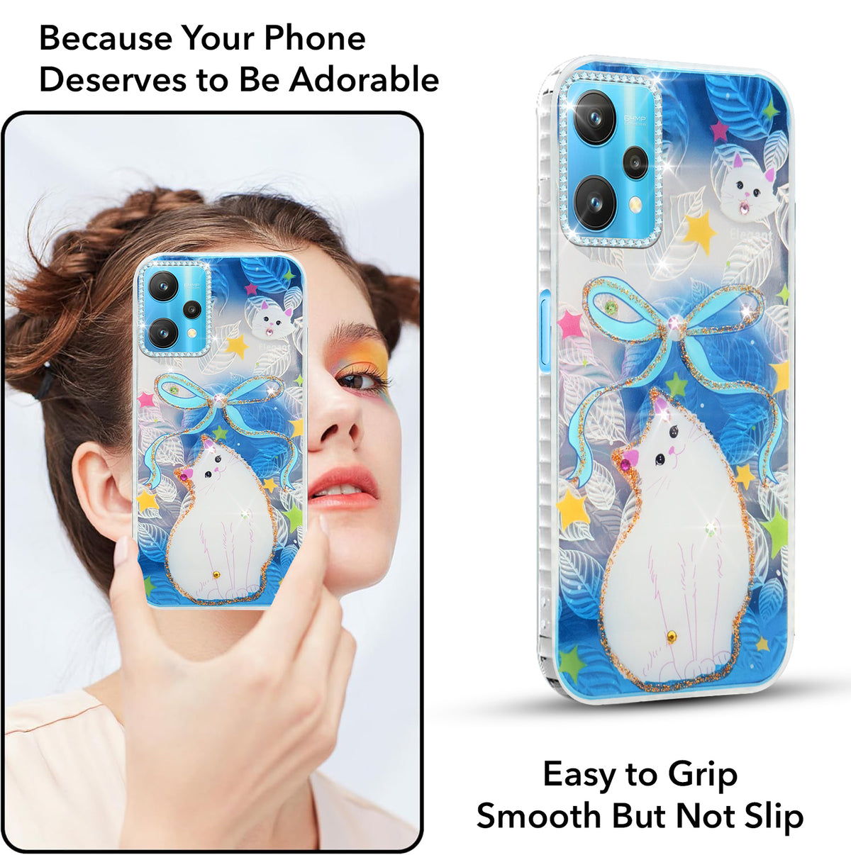 For Realme 9 Pro Back Cover Case (Luxury Floral Glitter Cute Butterfly | Diamond Studded Camera Bump | Girls & Women Design)