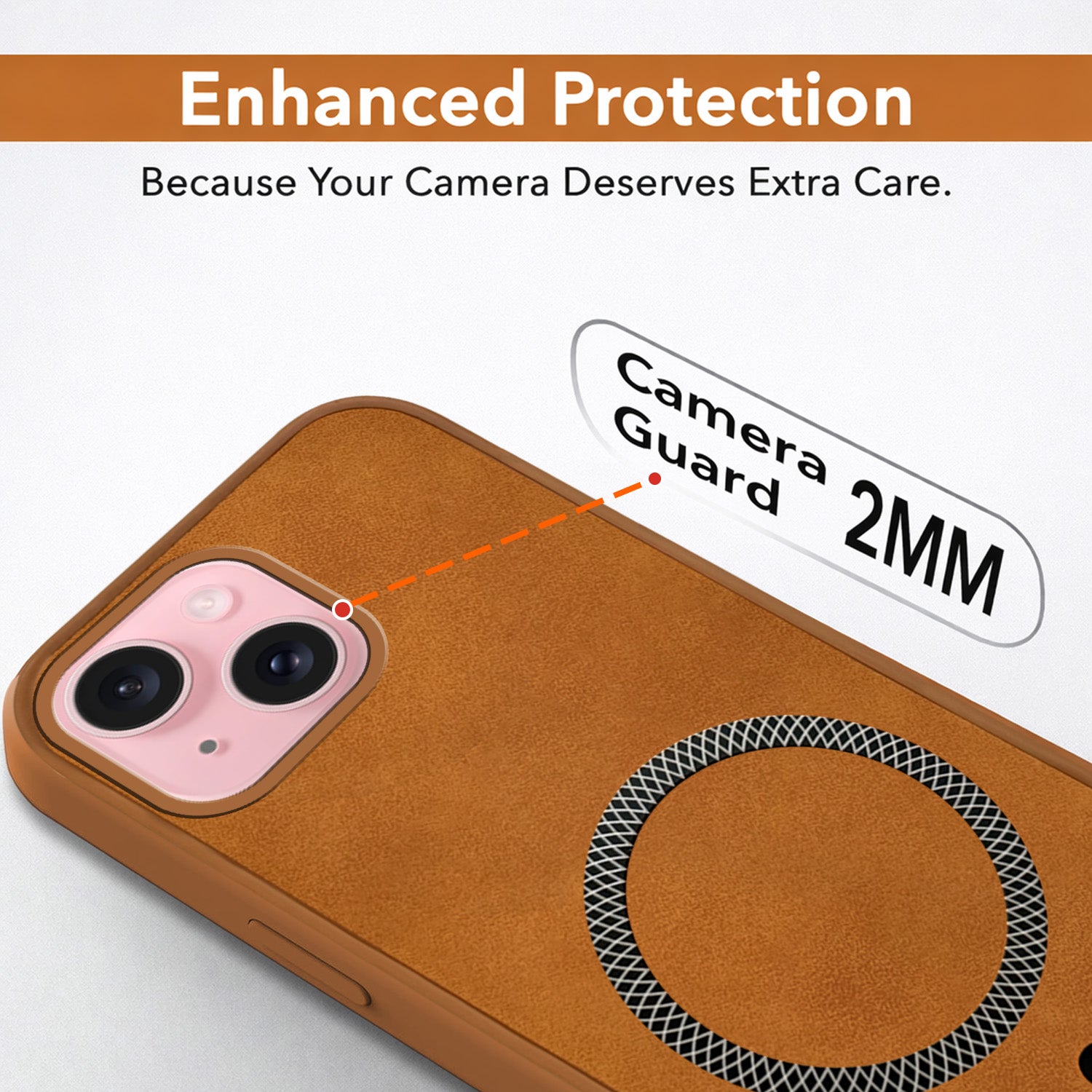 For Apple iPhone 15 Plus Back Cover Case (Sleek Leather Finish | MagSafe Compatible Wireless Charging | Camera Bump Protection)