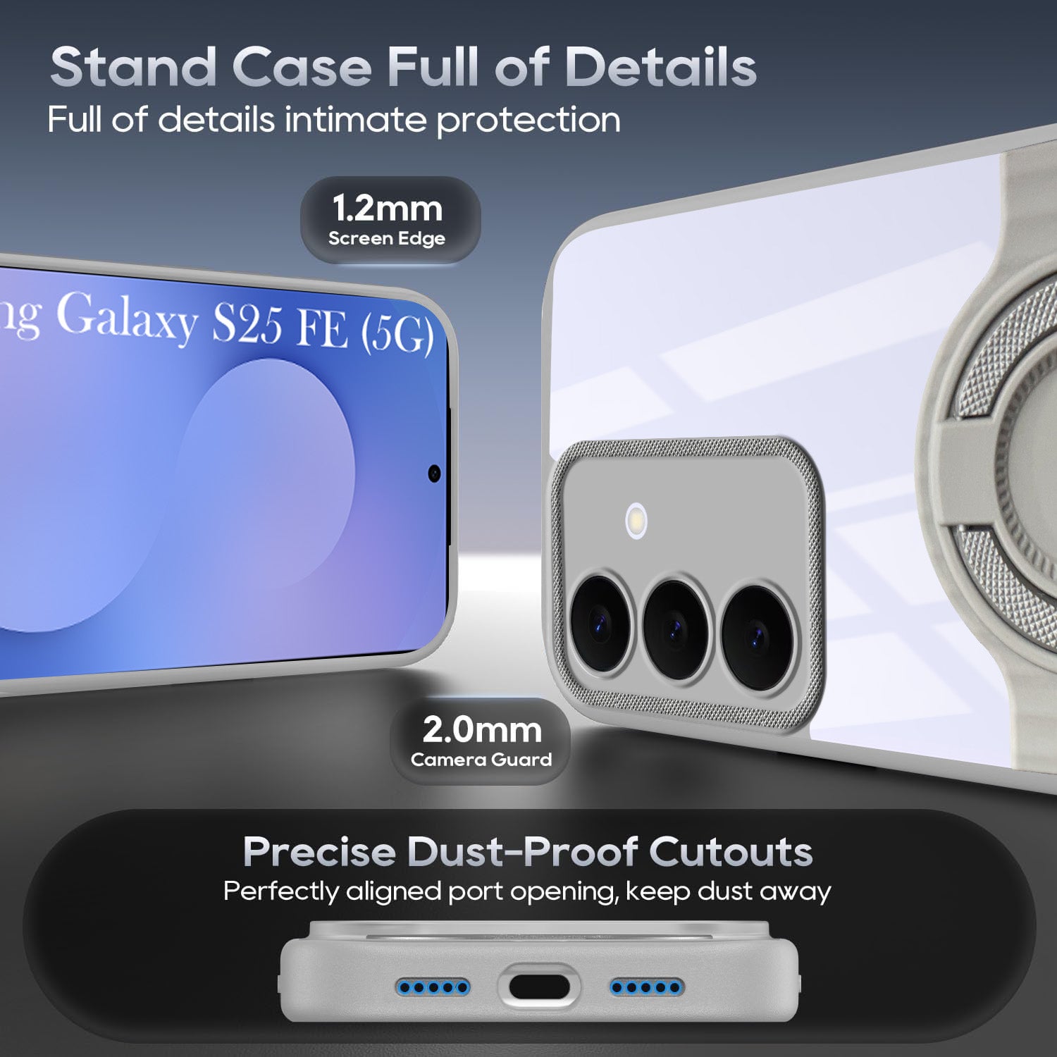 For Samsung Galaxy S25 FE Back Cover Case with stand (Built-in Ring Holder Kickstand | Lifetime Anti Yellow | Camera Protection)