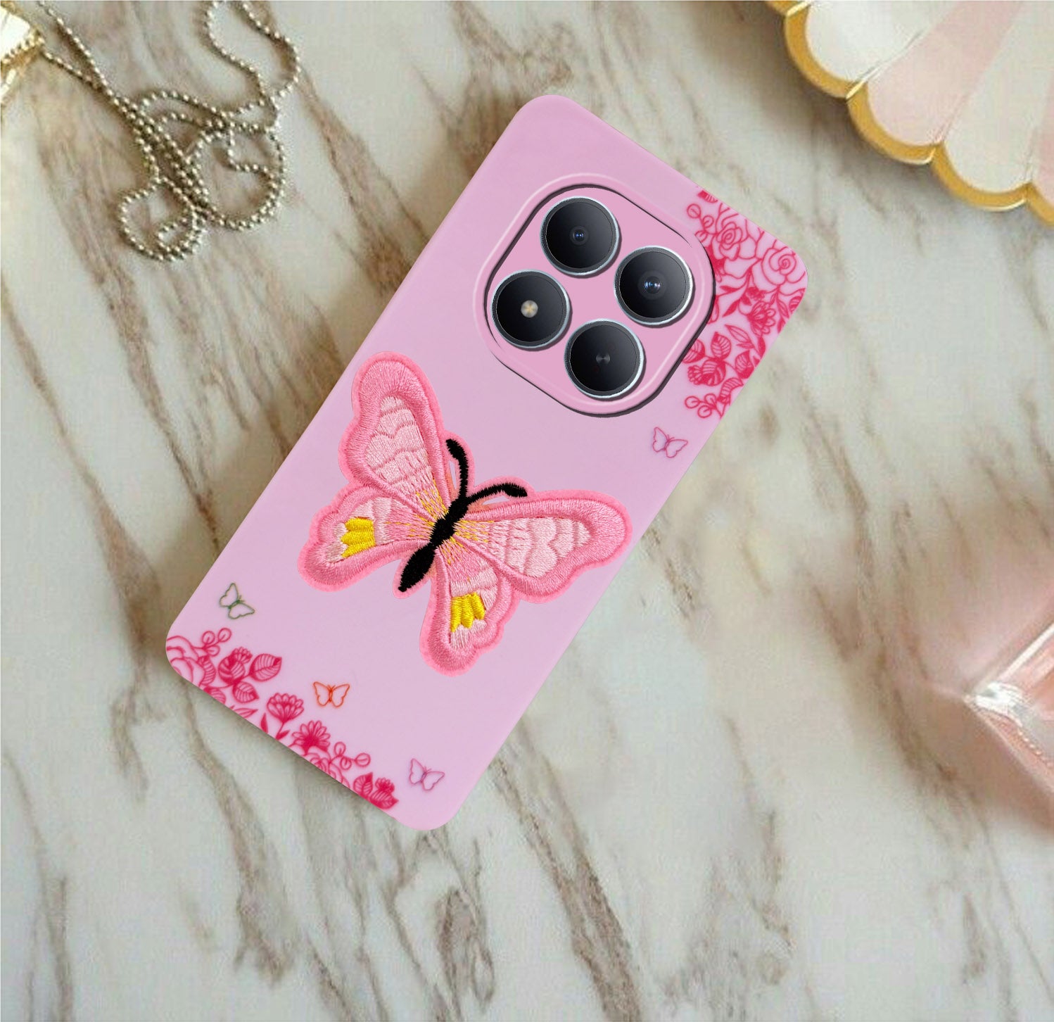For Xiaomi Redmi Note 15 Pro Plus 5G Back Cover Case (Soft Butterfly Embroidery | Women Teen Girls | Camera Protection| Matte Silicone)