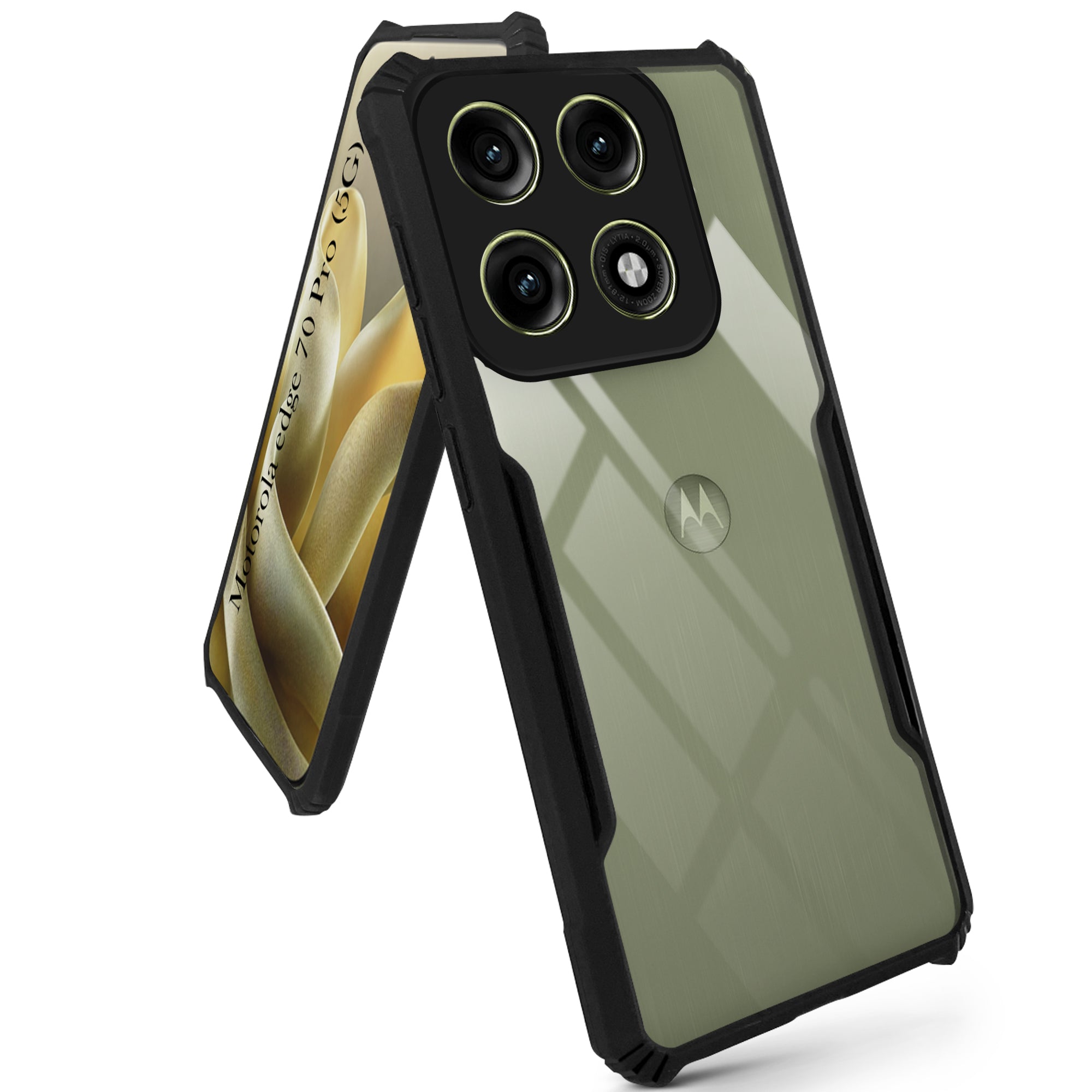 For Motorola Moto Edge 70 Pro Back Cover Case Hybrid (Shockproof with Polycarbonate Clear Panel | Professional Black)
