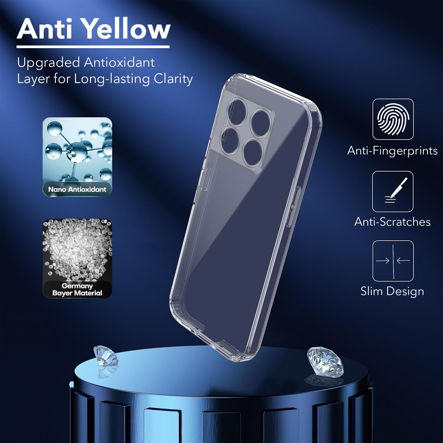 For OnePlus 10T Back Cover Case Lifetime Anti-Yellow Clear (Sleek Hard Crystal | Shockproof and Camera Protection)