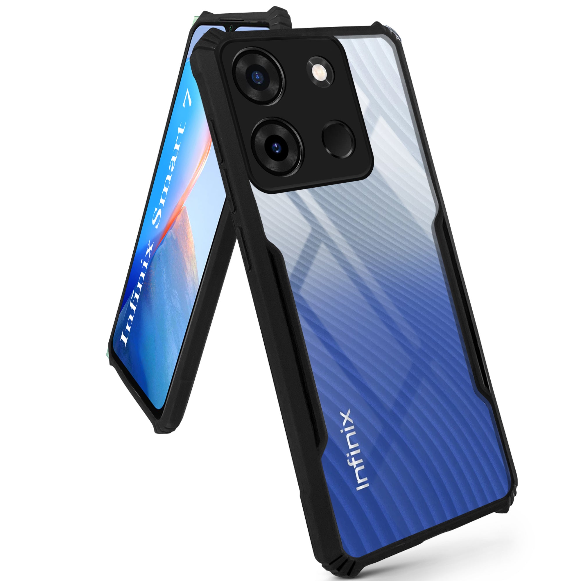 For Infinix Smart 7 Back Cover Case ( Shockproof with Polycarbonate Clear Panel | Professional Black)