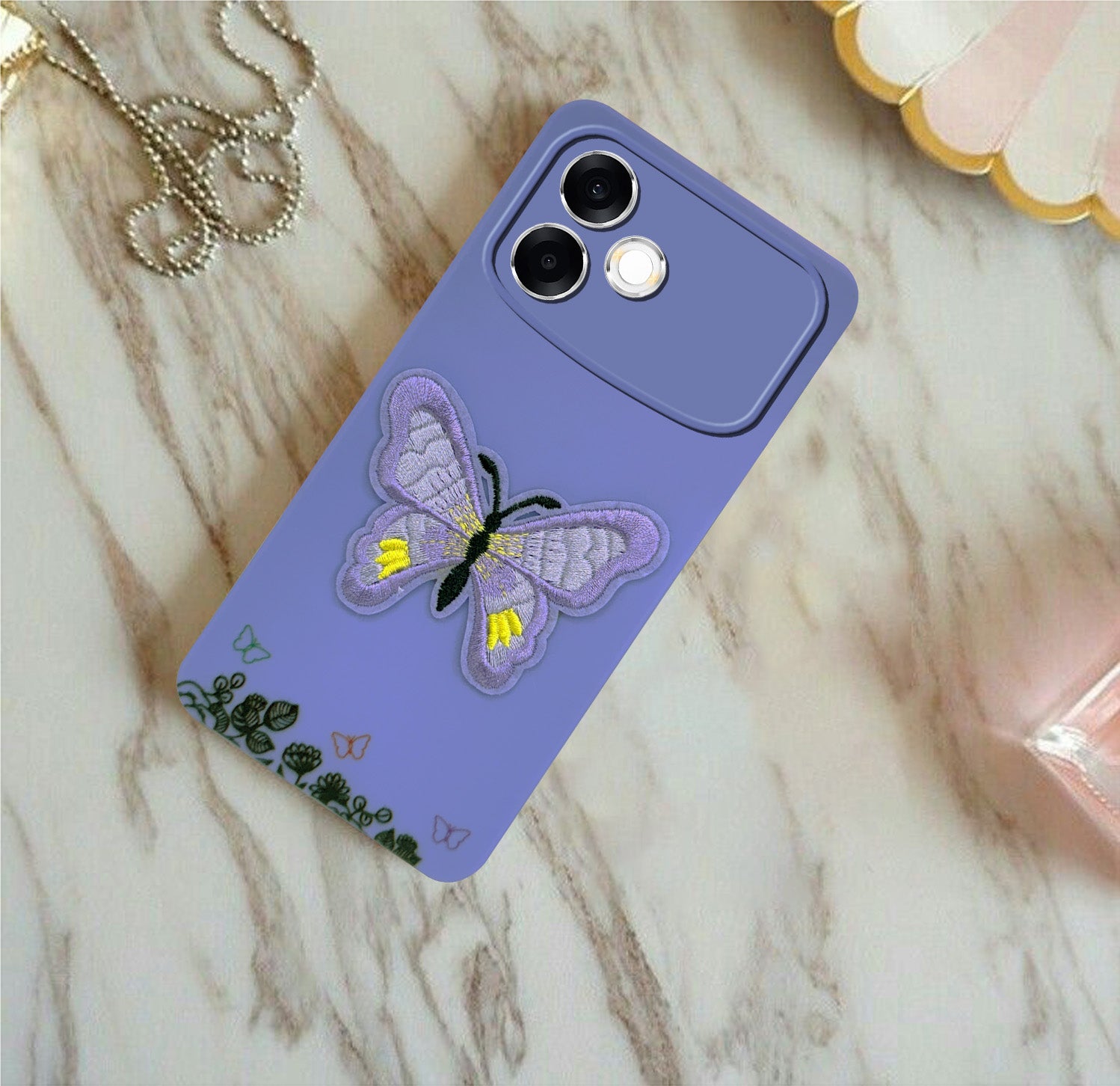 For Oppo F33 Pro 5G Back Cover Case (Soft Butterfly Embroidery | Women Teen Girls | Camera Protection| Matte Silicone)